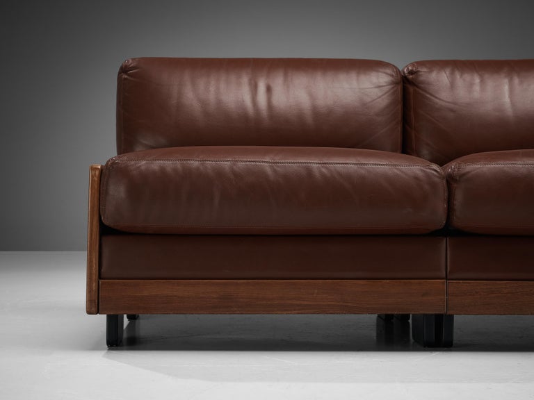 Mid-Century Modern Afra & Tobia Scarpa for Cassina Settee in Brown Leather For Sale