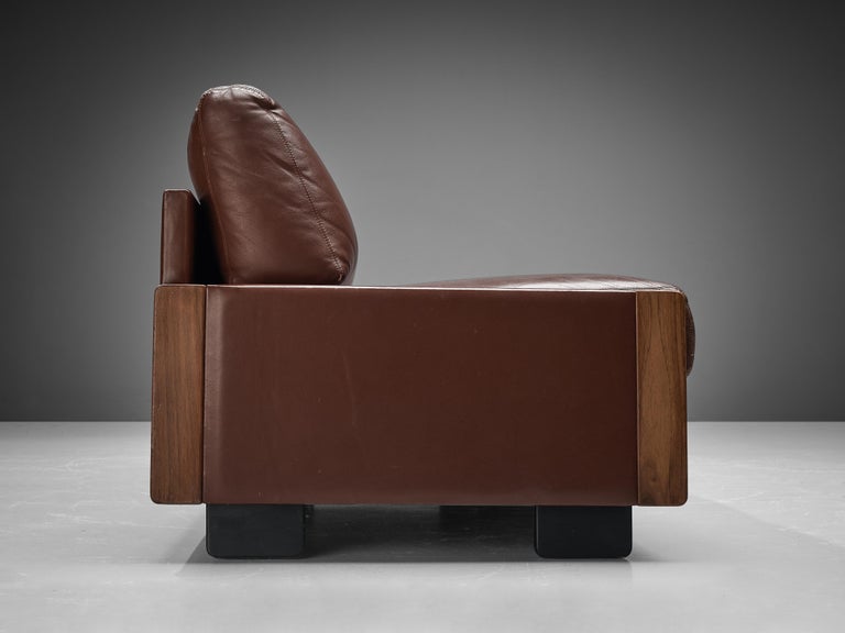 Afra & Tobia Scarpa for Cassina Settee in Brown Leather In Good Condition For Sale In Waalwijk, NL