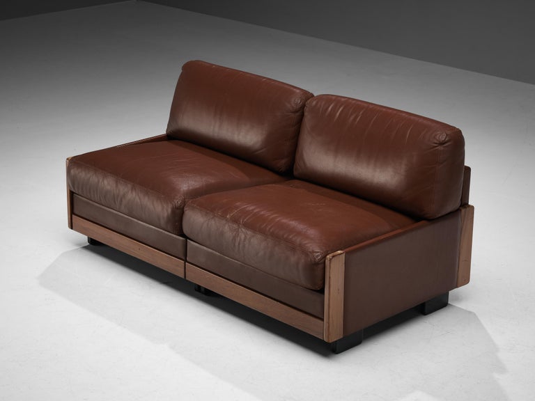 Mid-20th Century Afra & Tobia Scarpa for Cassina Settee in Brown Leather For Sale