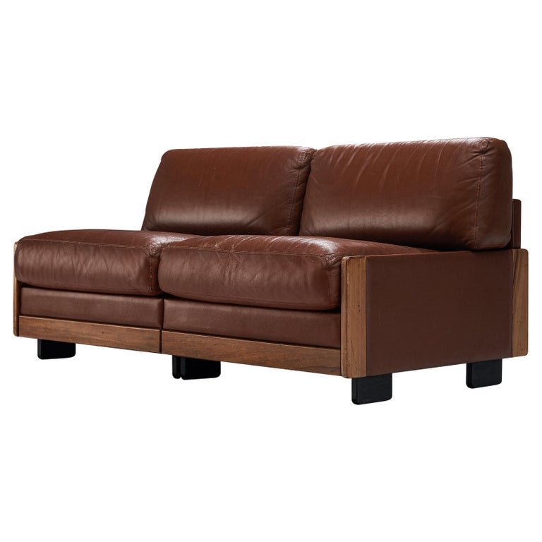 Afra & Tobia Scarpa for Cassina Settee in Brown Leather For Sale