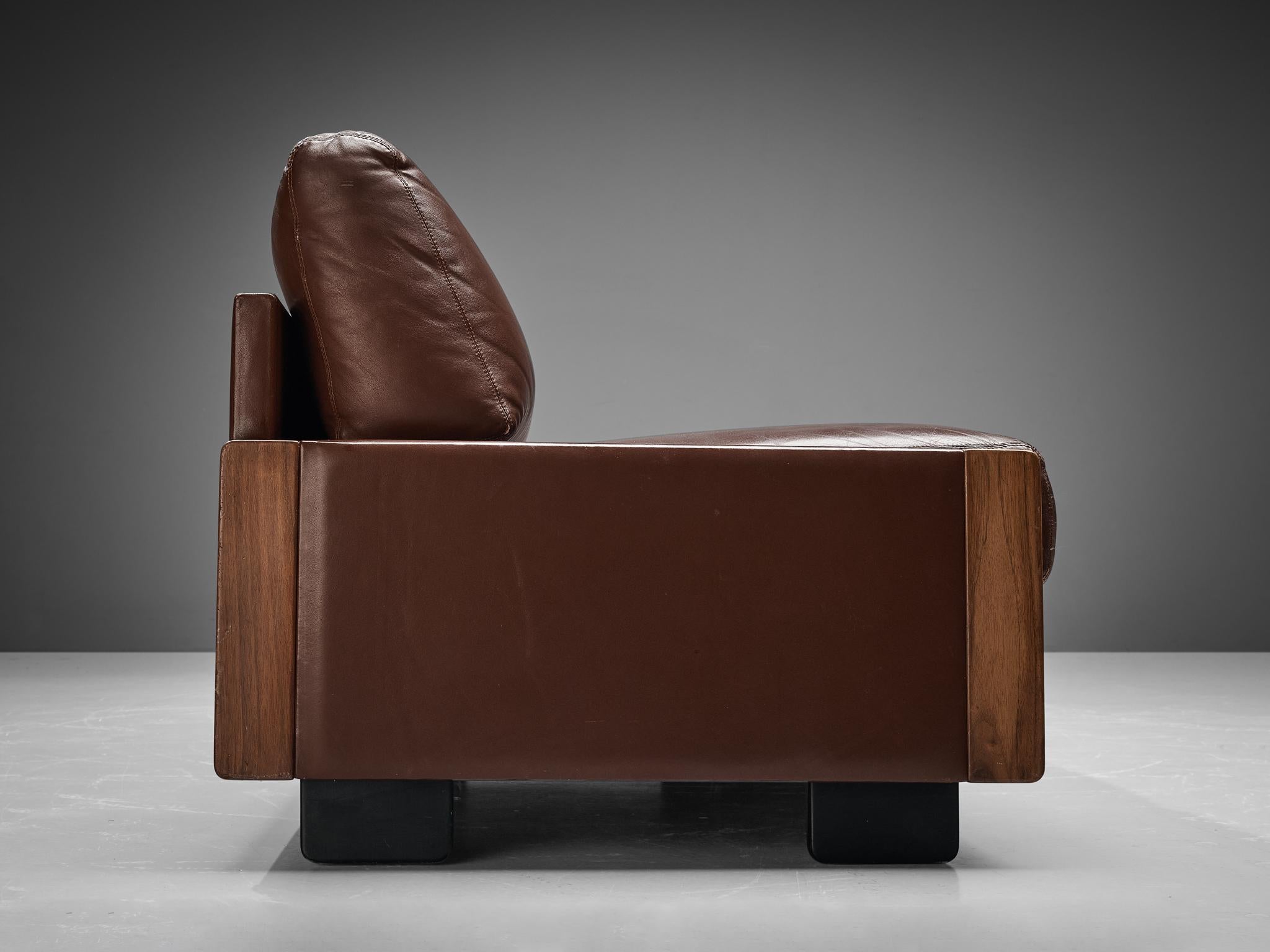 Italian Afra & Tobia Scarpa for Cassina Sofa in Walnut and Brown Leather