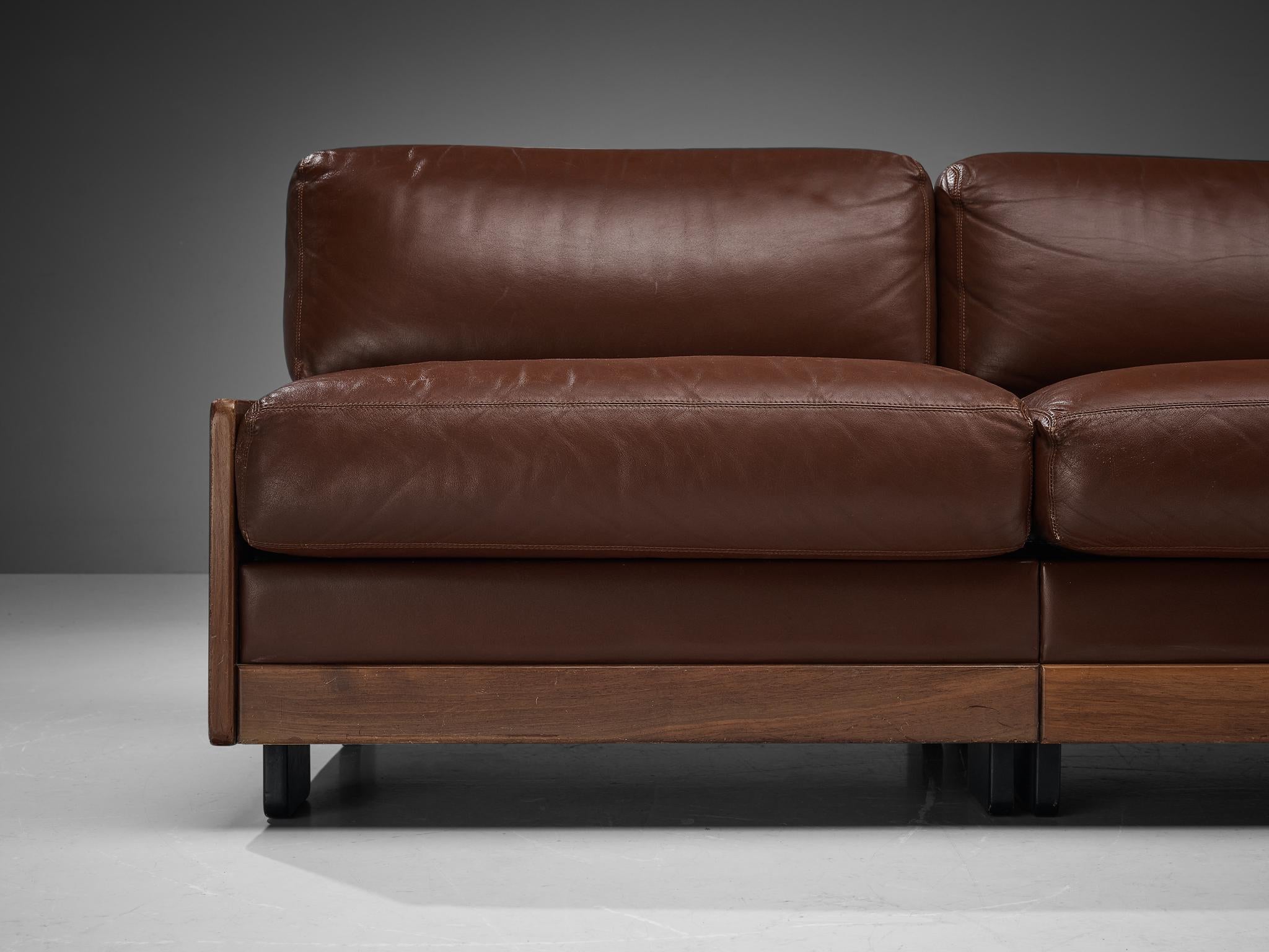 Afra & Tobia Scarpa for Cassina Sofa in Walnut and Brown Leather 1