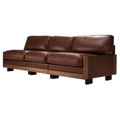 Afra & Tobia Scarpa for Cassina Sofa in Walnut and Brown Leather