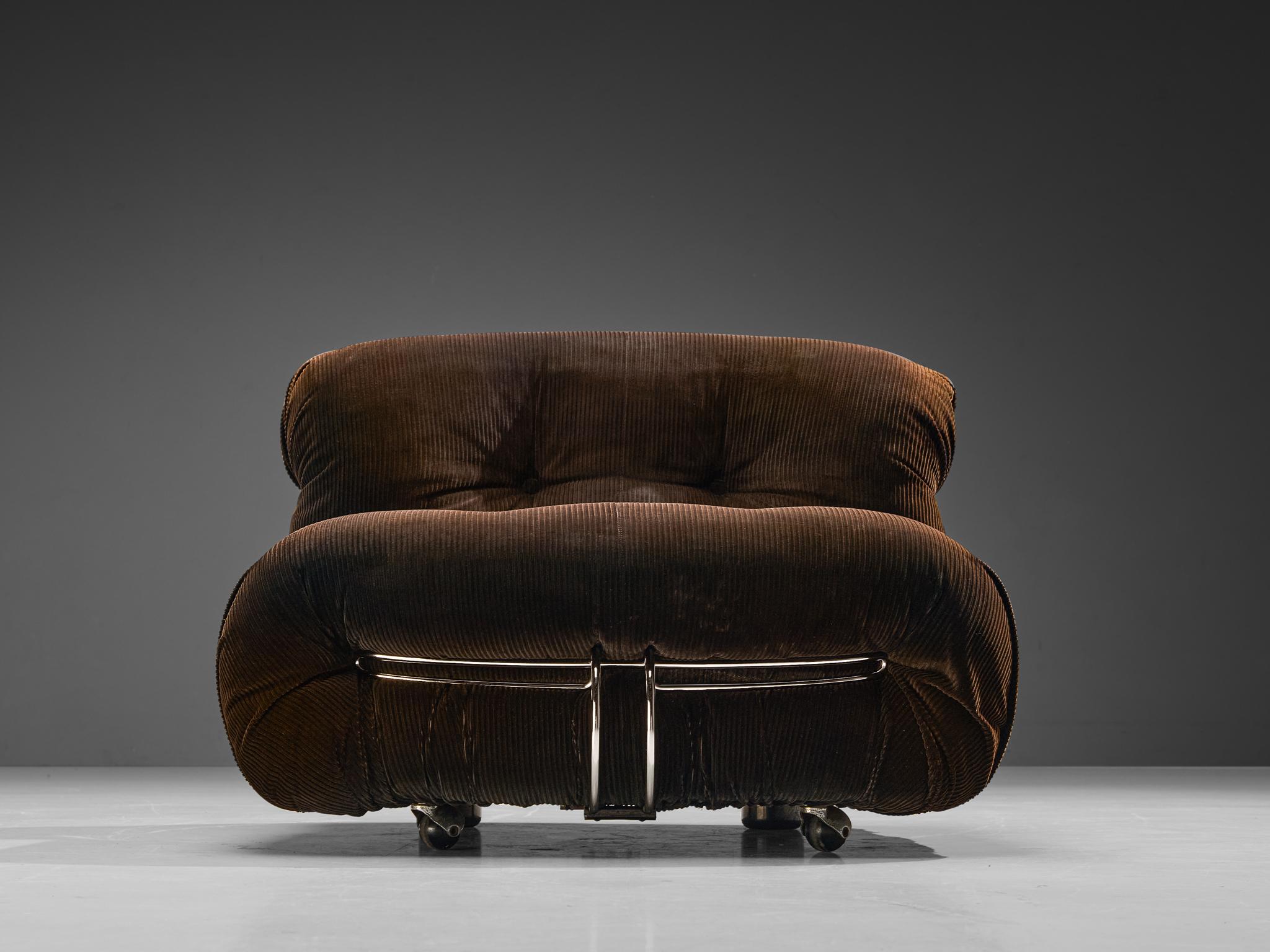 Mid-Century Modern Afra & Tobia Scarpa for Cassina 'Soriana' Lounge Chair in Corduroy  For Sale
