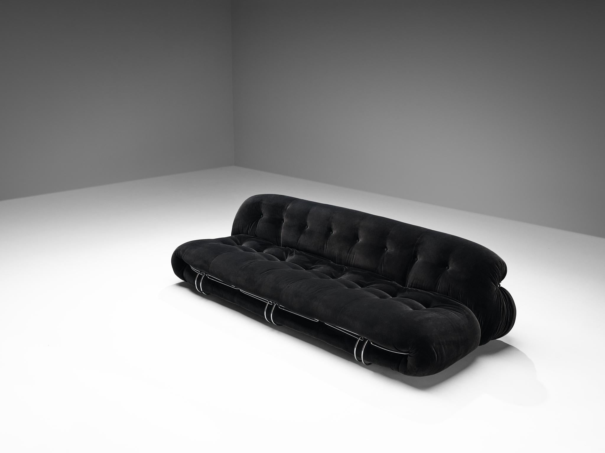 Afra & Tobia Scarpa for Cassina, 'Soriana' sofa, black velvet, chrome-plated steel, Italy, 1969

Iconic sofa by Italian designer couple Afra & Tobia Scarpa. The ‘Soriana’ proposes a model that institutionalizes the image of the informal sitting
