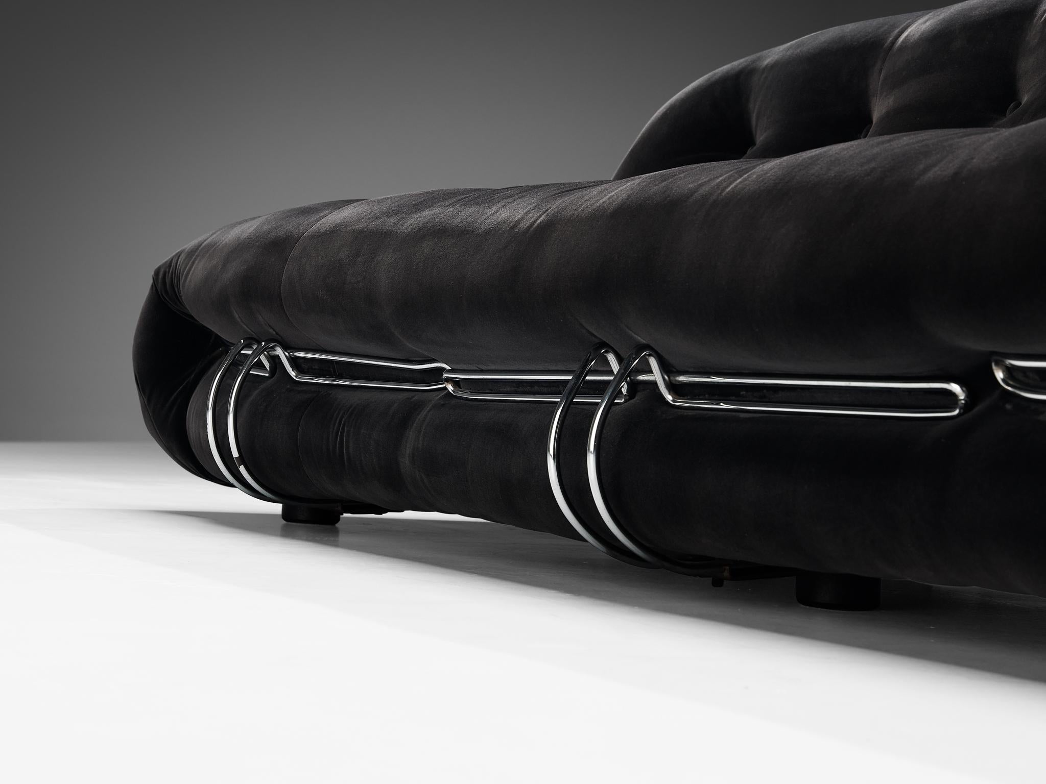 Afra & Tobia Scarpa for Cassina 'Soriana' Sofa in Black Velvet  In Good Condition In Waalwijk, NL