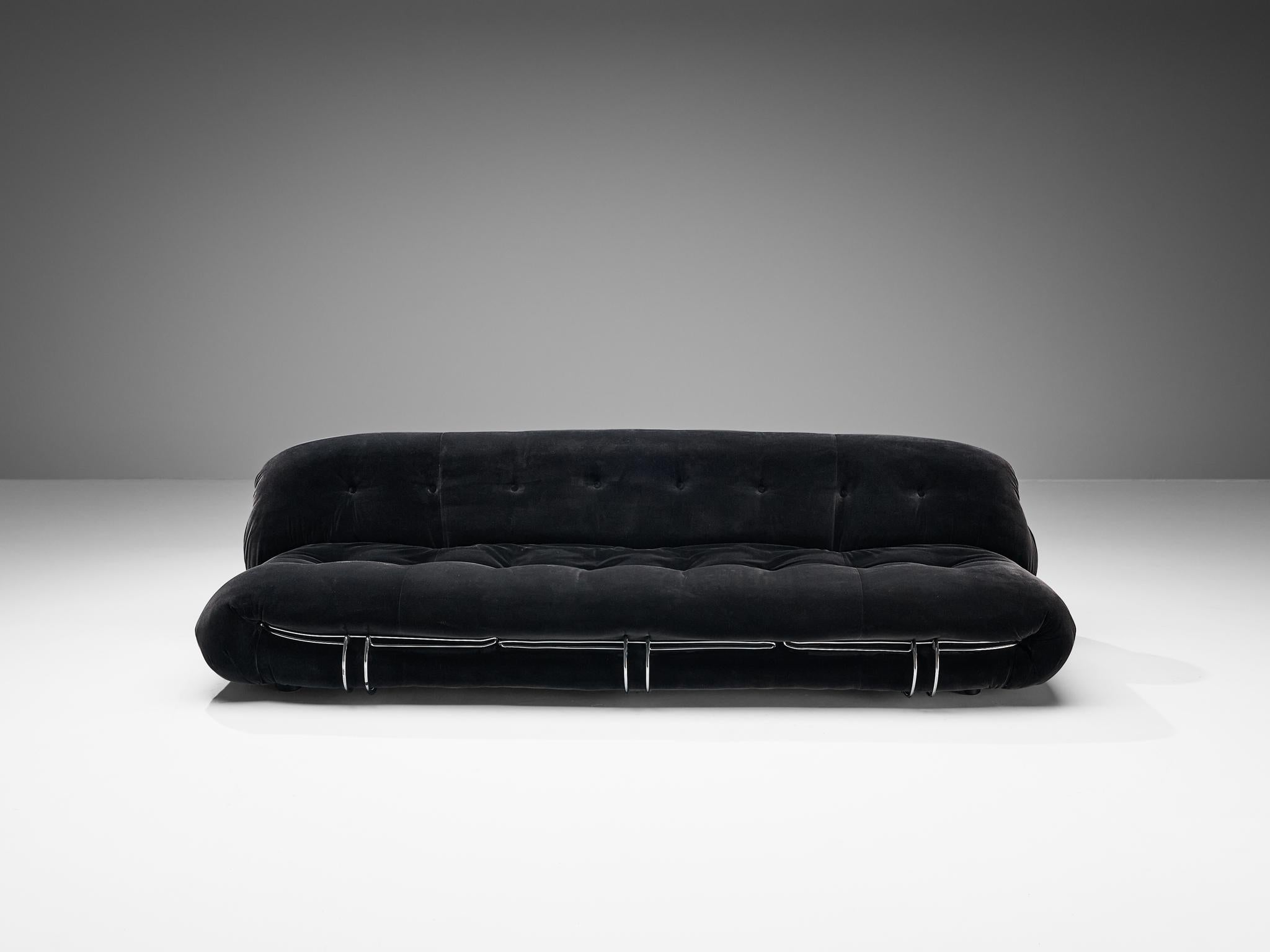 Mid-20th Century Afra & Tobia Scarpa for Cassina 'Soriana' Sofa in Black Velvet 