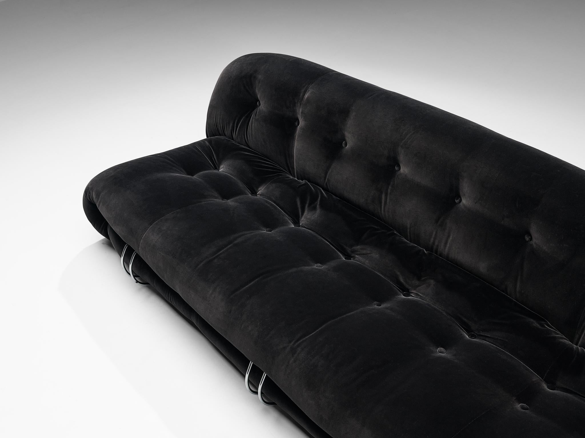 Afra & Tobia Scarpa for Cassina 'Soriana' Sofa in Black Velvet  1