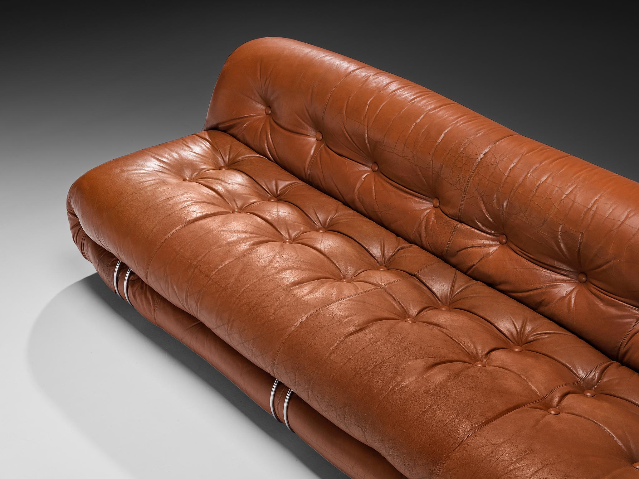 Mid-Century moderno Divano 'Soriana' di Afra & Tobia Scarpa per Cassina in pelle marrone patinata in vendita