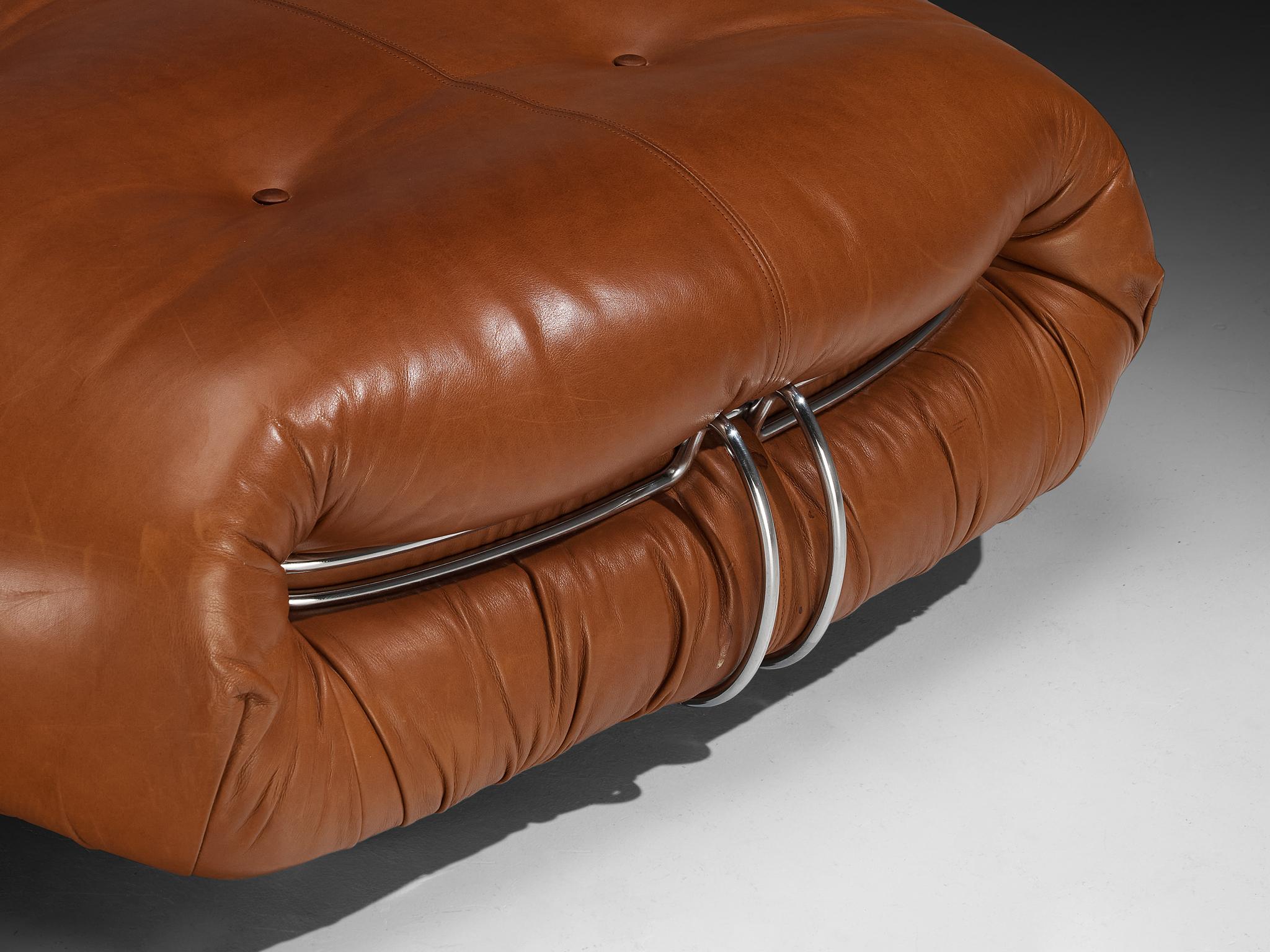 Afra & Tobia Scarpa pour Cassina Canapé 'Soriana' avec pouf en cuir cognac en vente 1