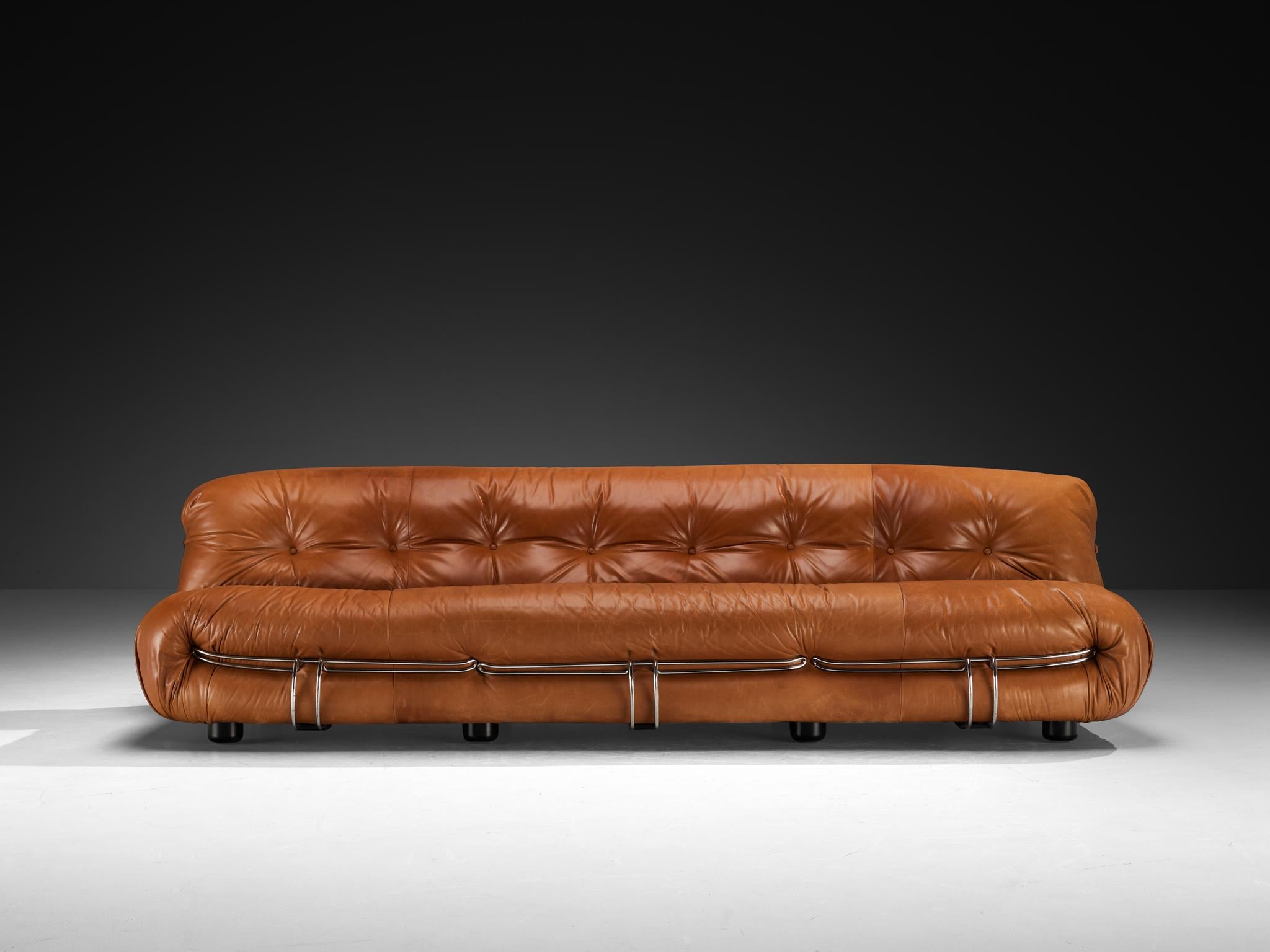 Afra & Tobia Scarpa pour Cassina Canapé 'Soriana' avec pouf en cuir cognac en vente 2