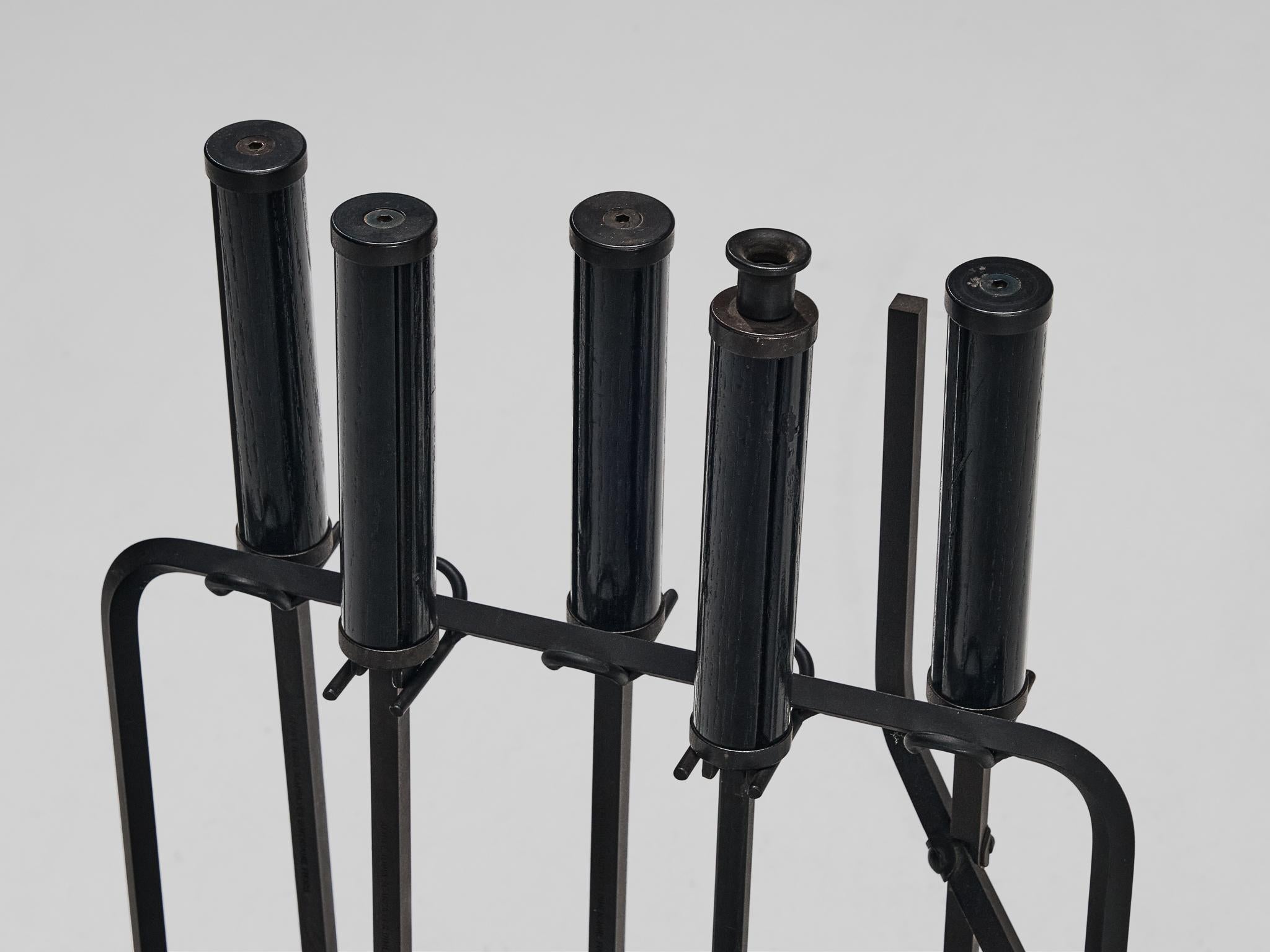 Late 20th Century Afra & Tobia Scarpa for Dimensione Fuoco Fireplace Set in Black Iron