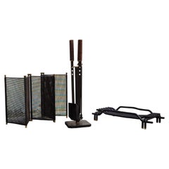 Afra & Tobia Scarpa for Dimensione Fuoco Fireplace Set in Iron and Brass, 1970s