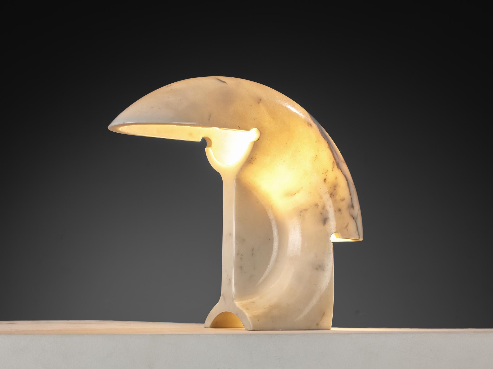 Afra & Tobia Scarpa for Flos, 'Biagio' table lamp, Carrara marble, design 1968

This excellent table lamp is designed by Tobia Scarpa for Flos. The lamp provides a direct light on the table, but also a beautiful translucent glow through the body and