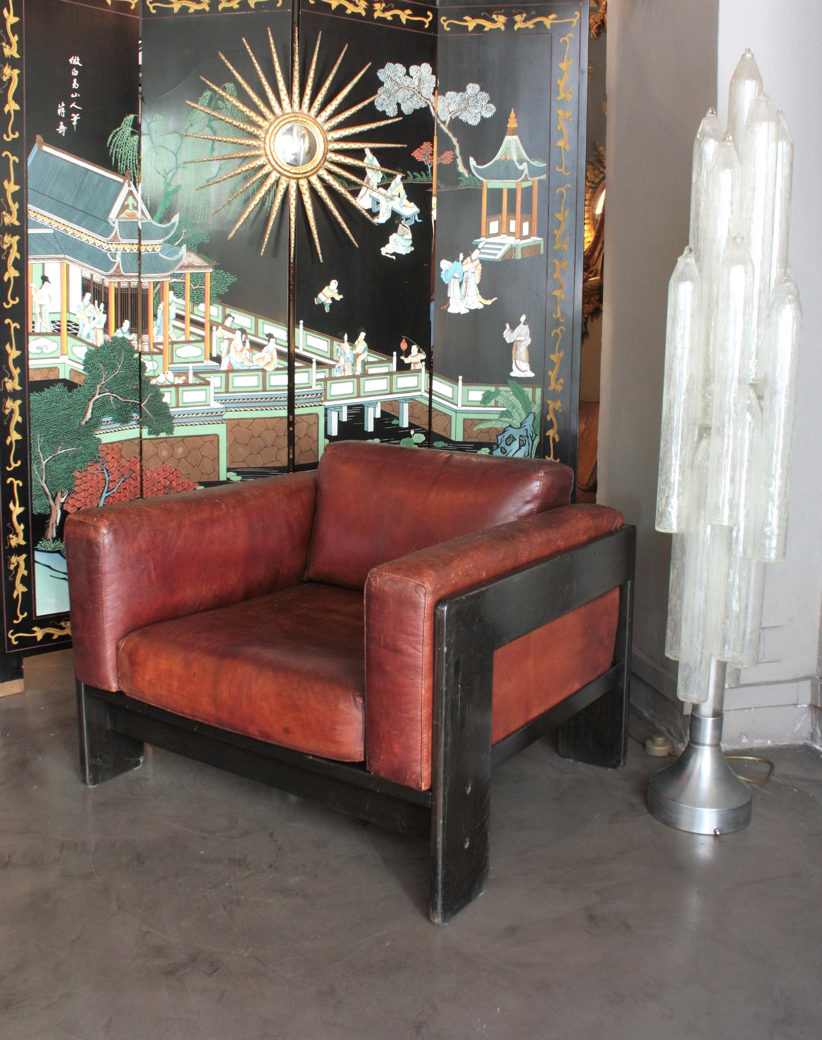 Italian Afra & Tobia Scarpa for Gavina 'Bastiano' Lounge Chair in Leather For Sale