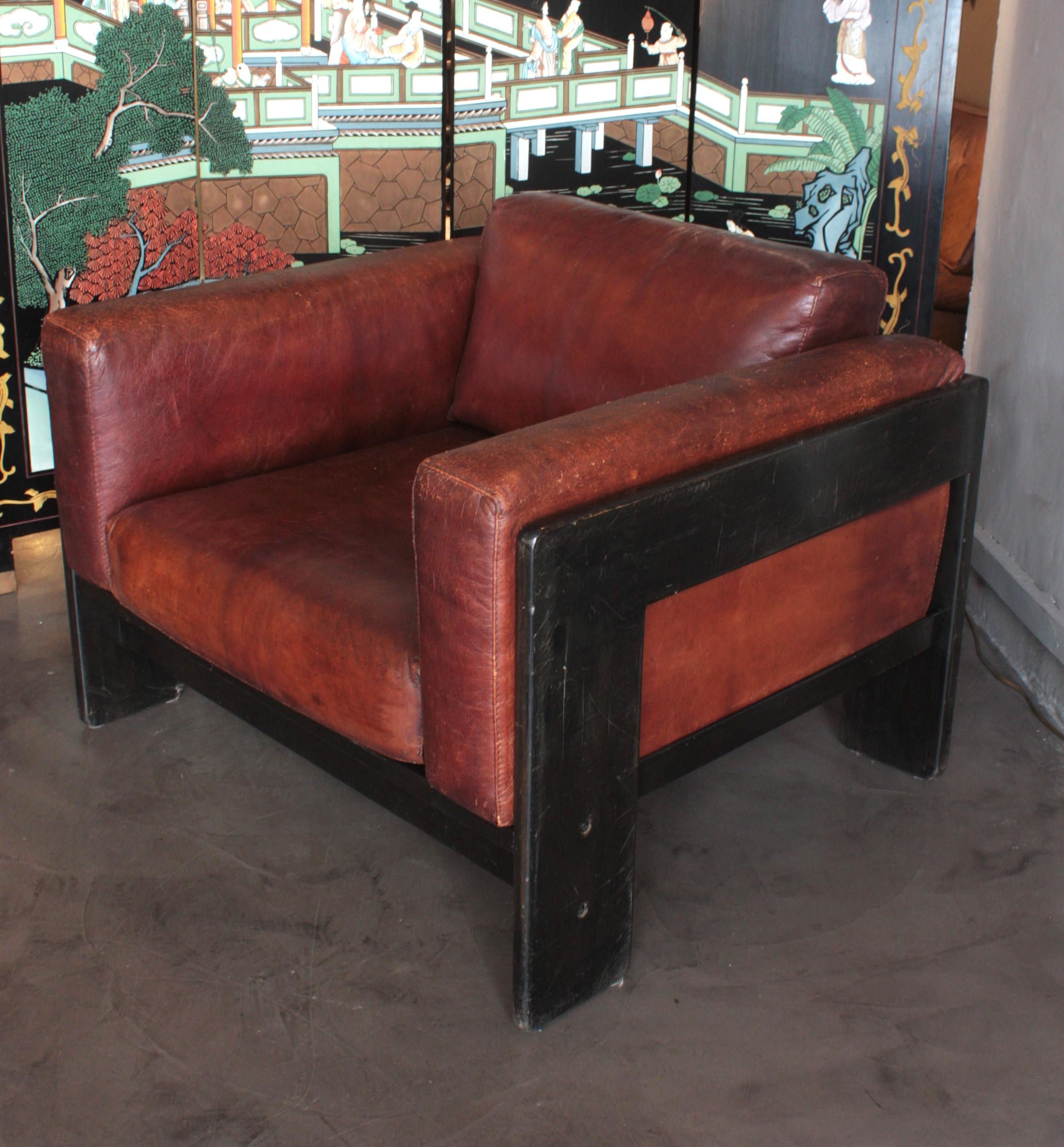 Hand-Crafted Afra & Tobia Scarpa for Gavina 'Bastiano' Lounge Chair in Leather For Sale