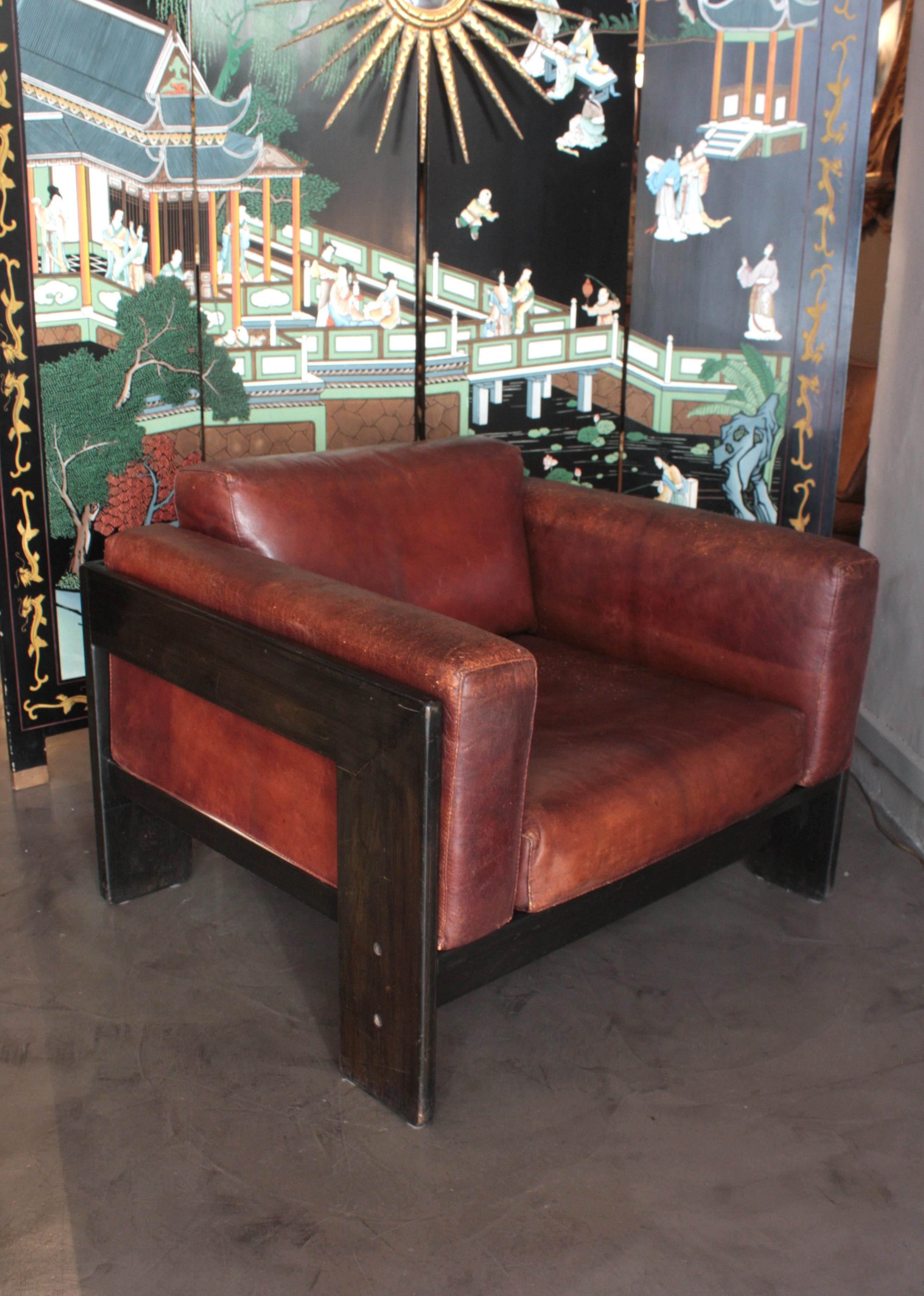 Afra & Tobia Scarpa for Gavina 'Bastiano' Lounge Chair in Leather In Good Condition For Sale In Barcelona, ES