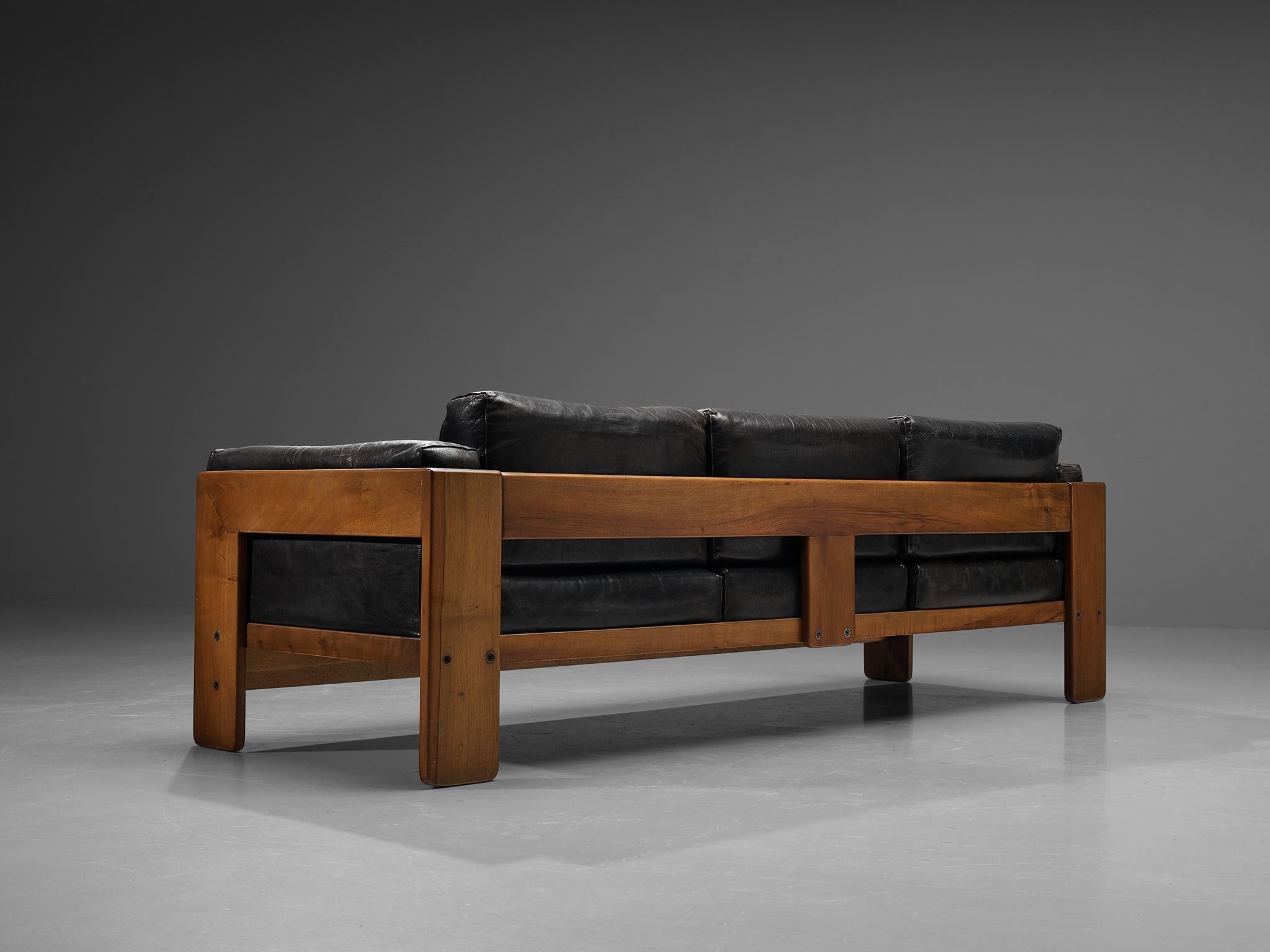 Italian Afra & Tobia Scarpa for Gavina 'Bastiano' Sofa in Black Leather
