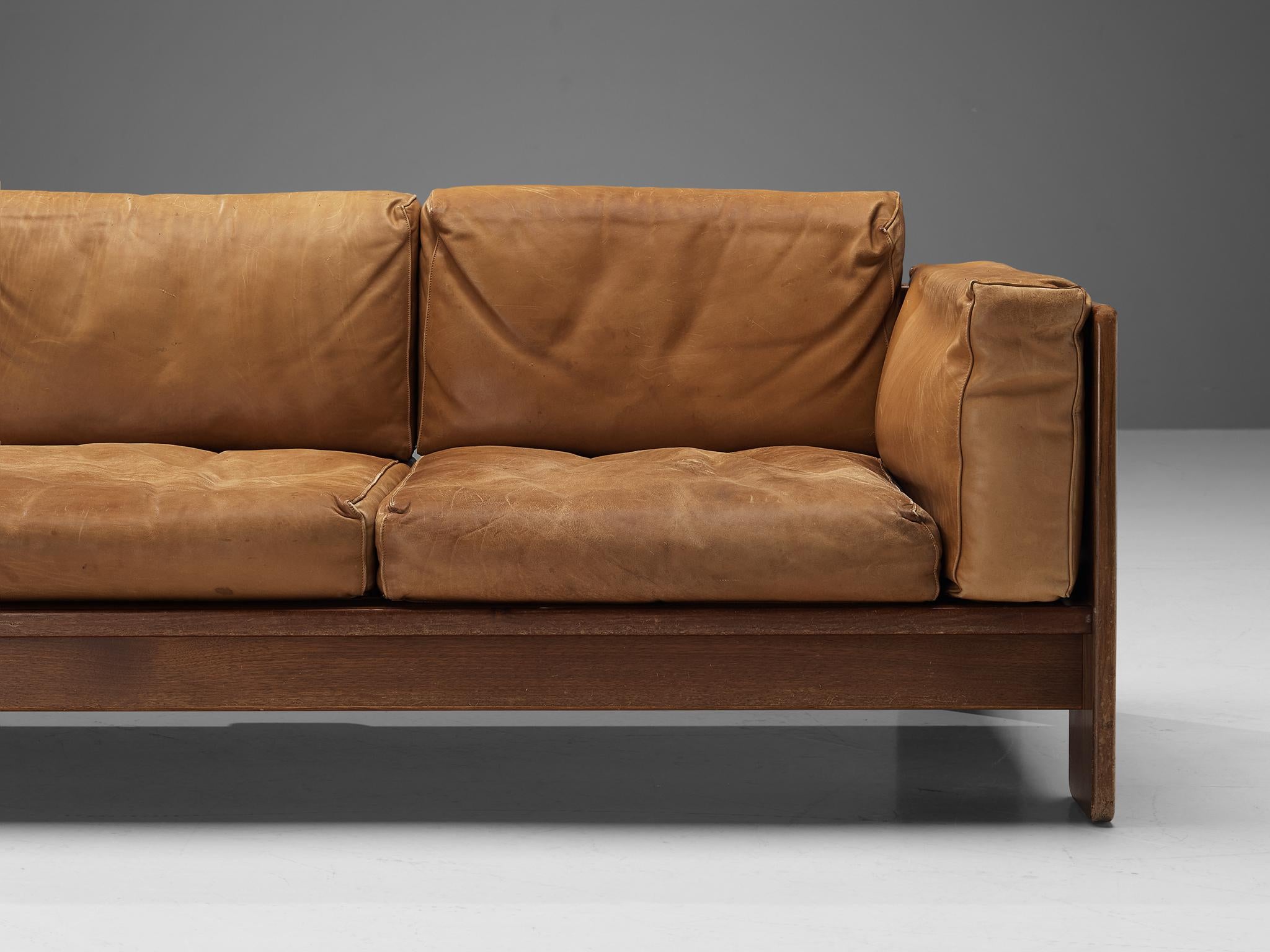 Mid-Century Modern Afra & Tobia Scarpa for Gavina 'Bastiano' Sofa in Patinated Brown Leather