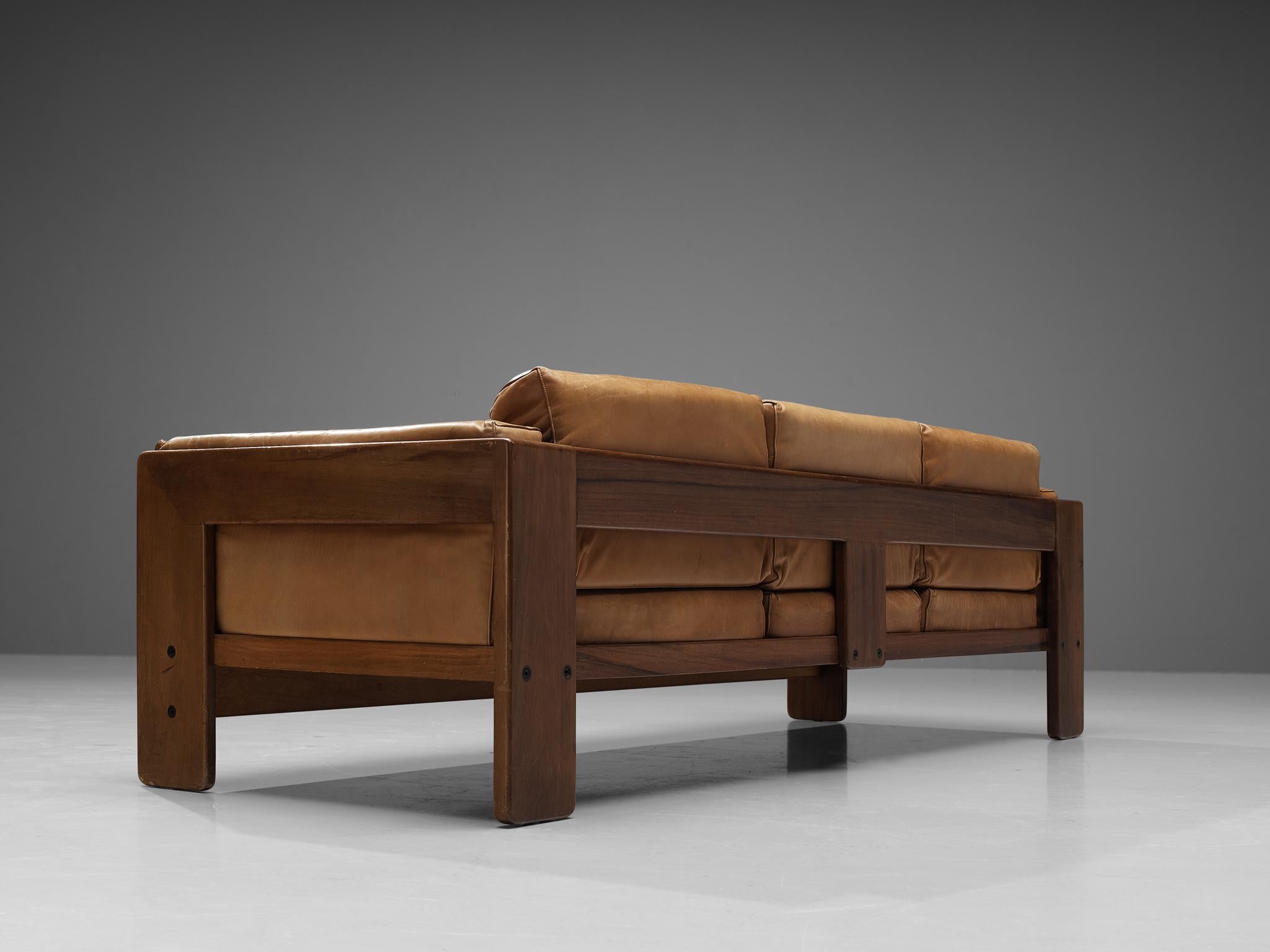 Mid-20th Century Afra & Tobia Scarpa for Gavina 'Bastiano' Sofa in Patinated Brown Leather