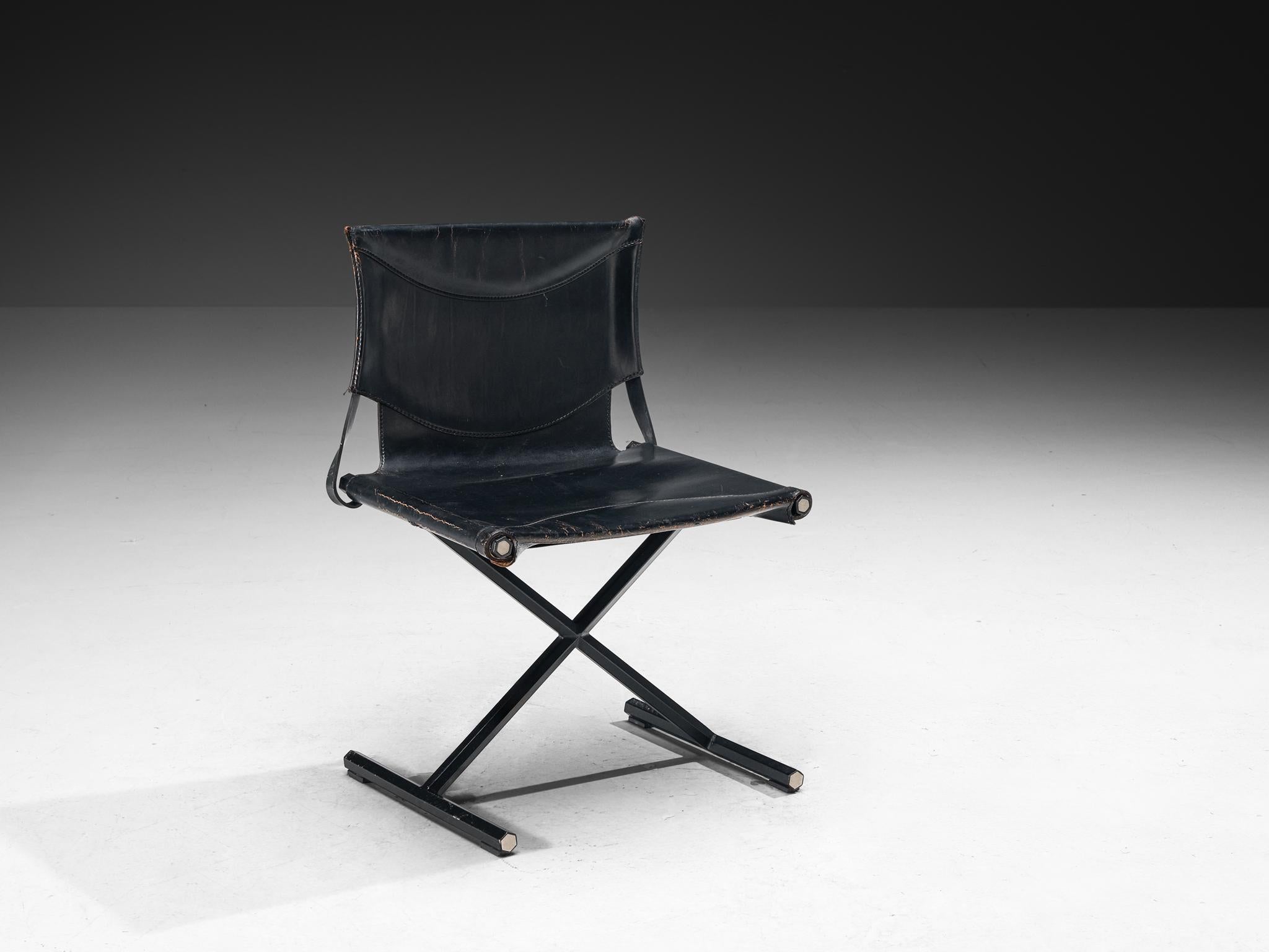 Afra & Tobia Scarpa for Goppion, 'Bisante S1' chair, leather, steel, Italy, 1980s

The Bisante S1 chair, designed by Afra & Tobia Scarpa for Goppion, made in Italy in the 1980s. This design features a distinctive X-frame base in black painted metal,