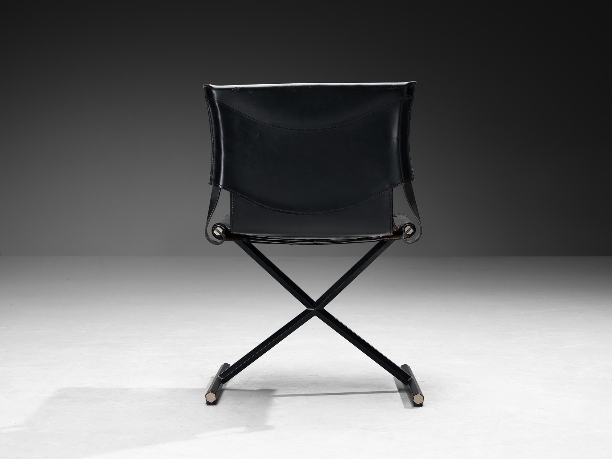Post-Modern Afra & Tobia Scarpa for Goppion 'Bisante S1' Chair in Black Leather and Steel For Sale