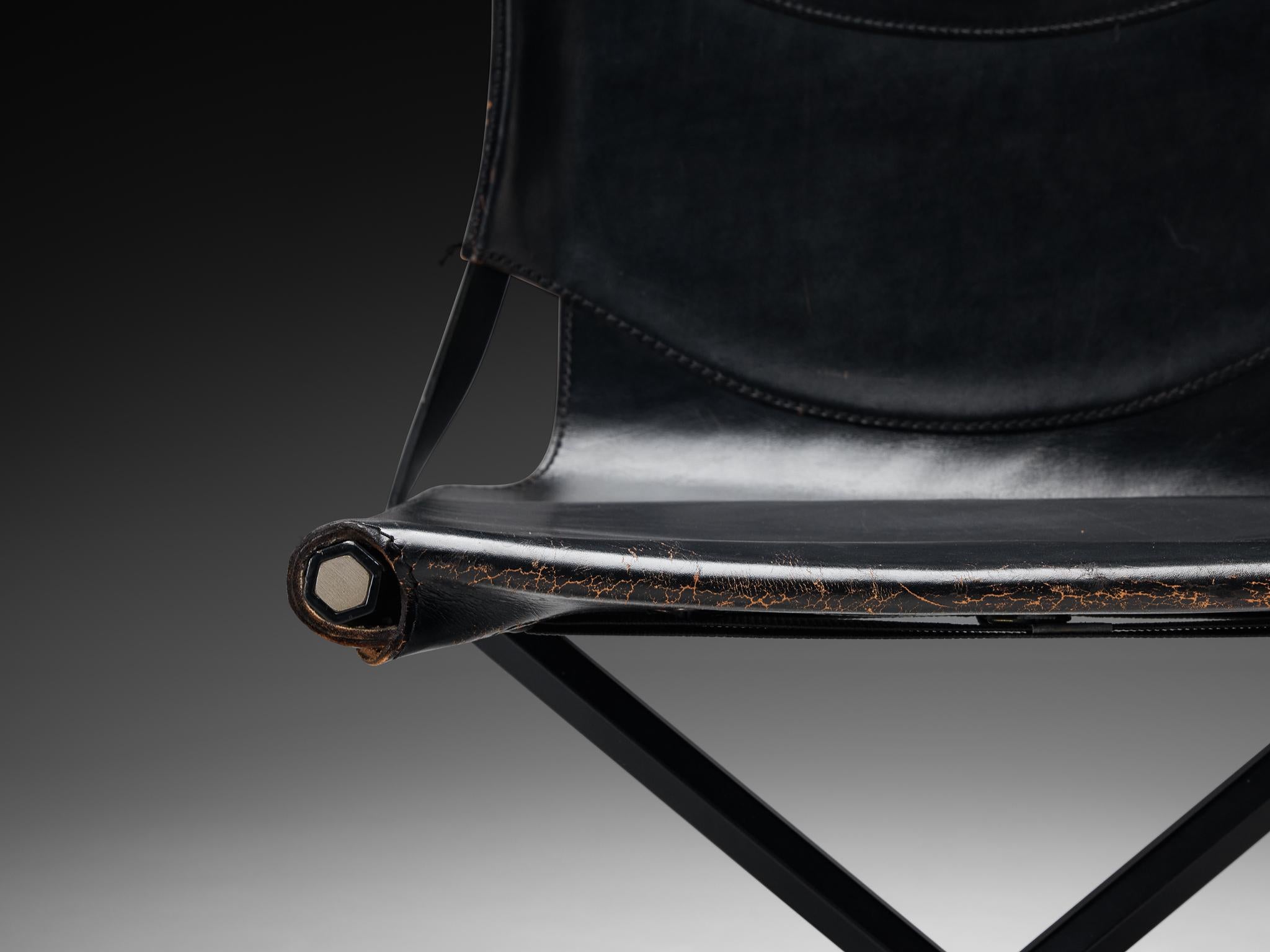 Post-Modern Afra & Tobia Scarpa for Goppion 'Bisante S1' Chair in Black Leather and Steel For Sale