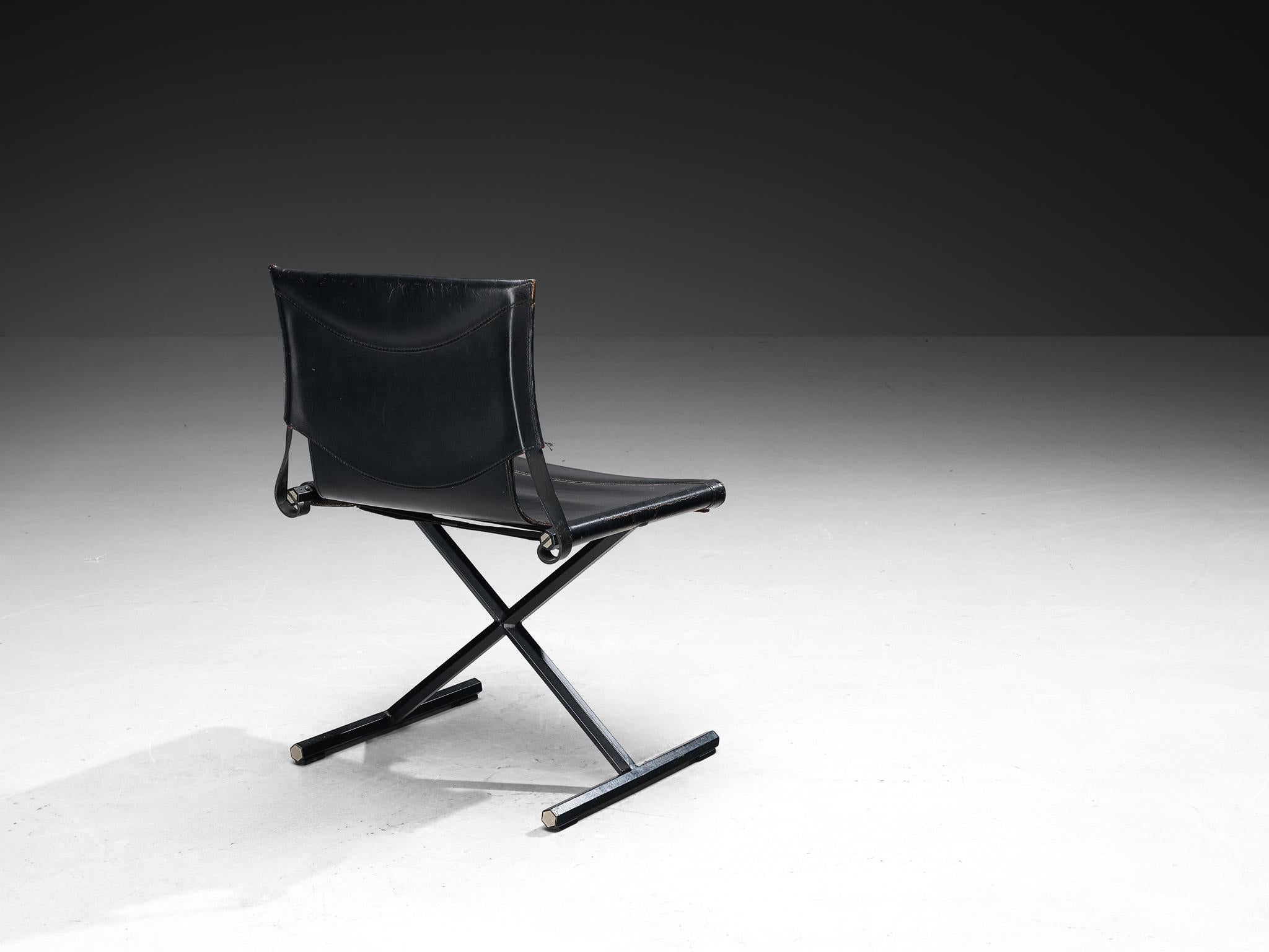 Italian Afra & Tobia Scarpa for Goppion 'Bisante S1' Chair in Black Leather and Steel For Sale