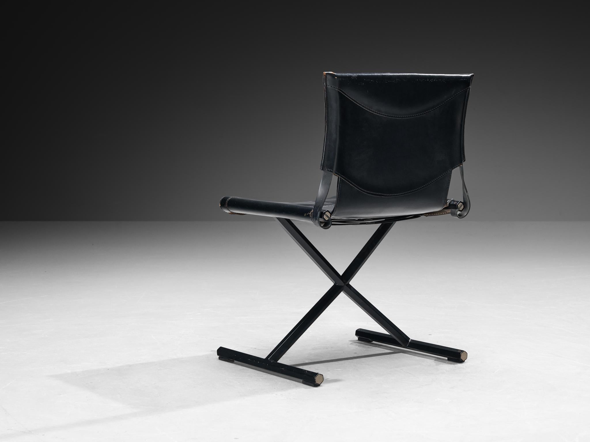 Afra & Tobia Scarpa for Goppion 'Bisante S1' Chair in Black Leather and Steel In Good Condition For Sale In Waalwijk, NL