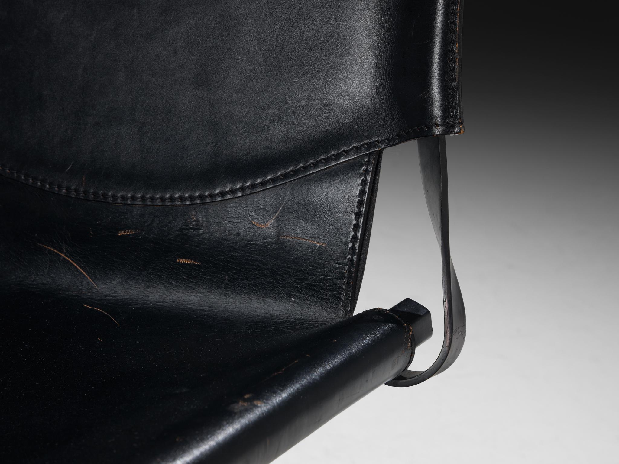 Late 20th Century Afra & Tobia Scarpa for Goppion 'Bisante S1' Chair in Black Leather and Steel For Sale