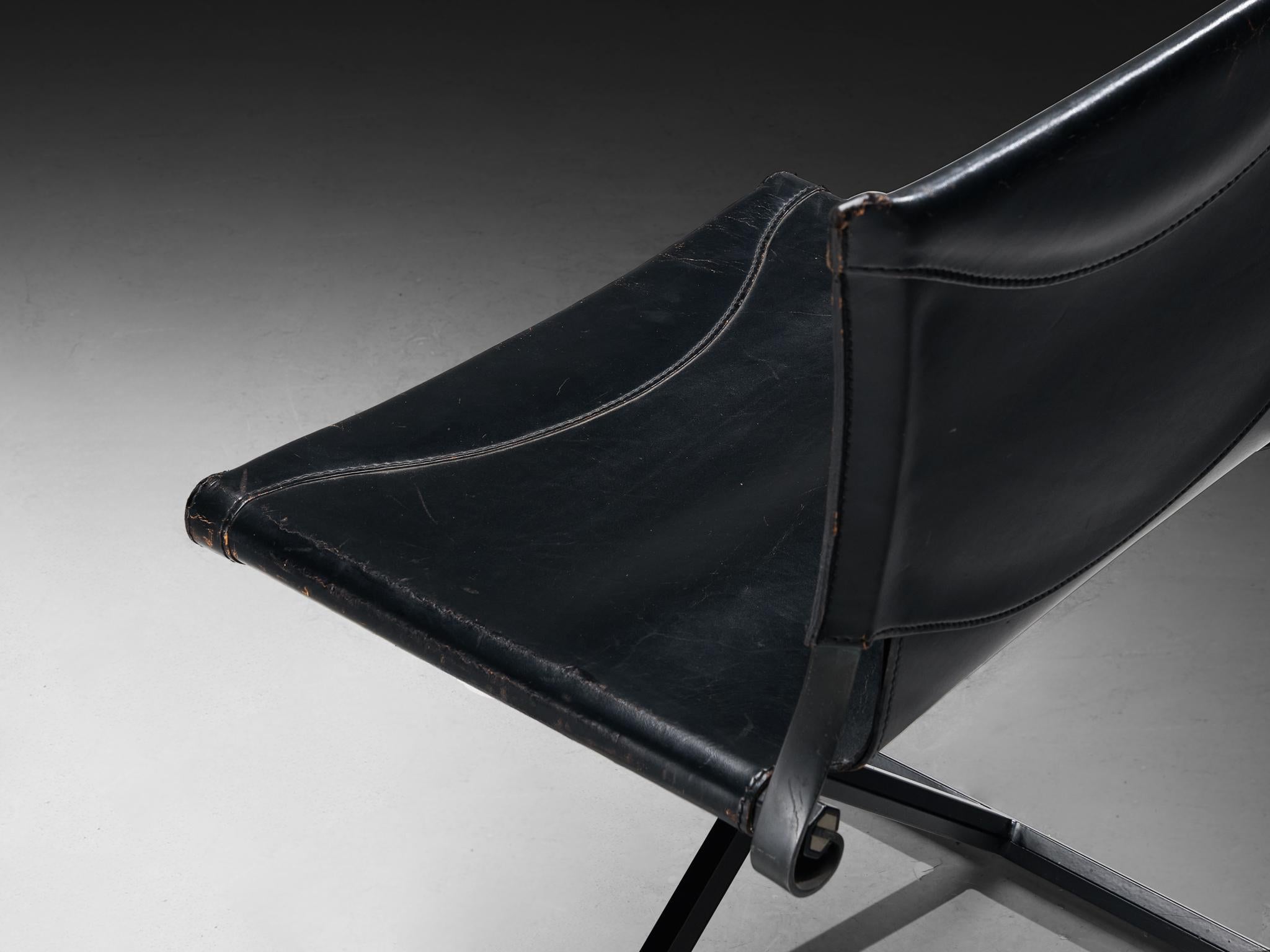 Late 20th Century Afra & Tobia Scarpa for Goppion 'Bisante S1' Chair in Black Leather and Steel For Sale