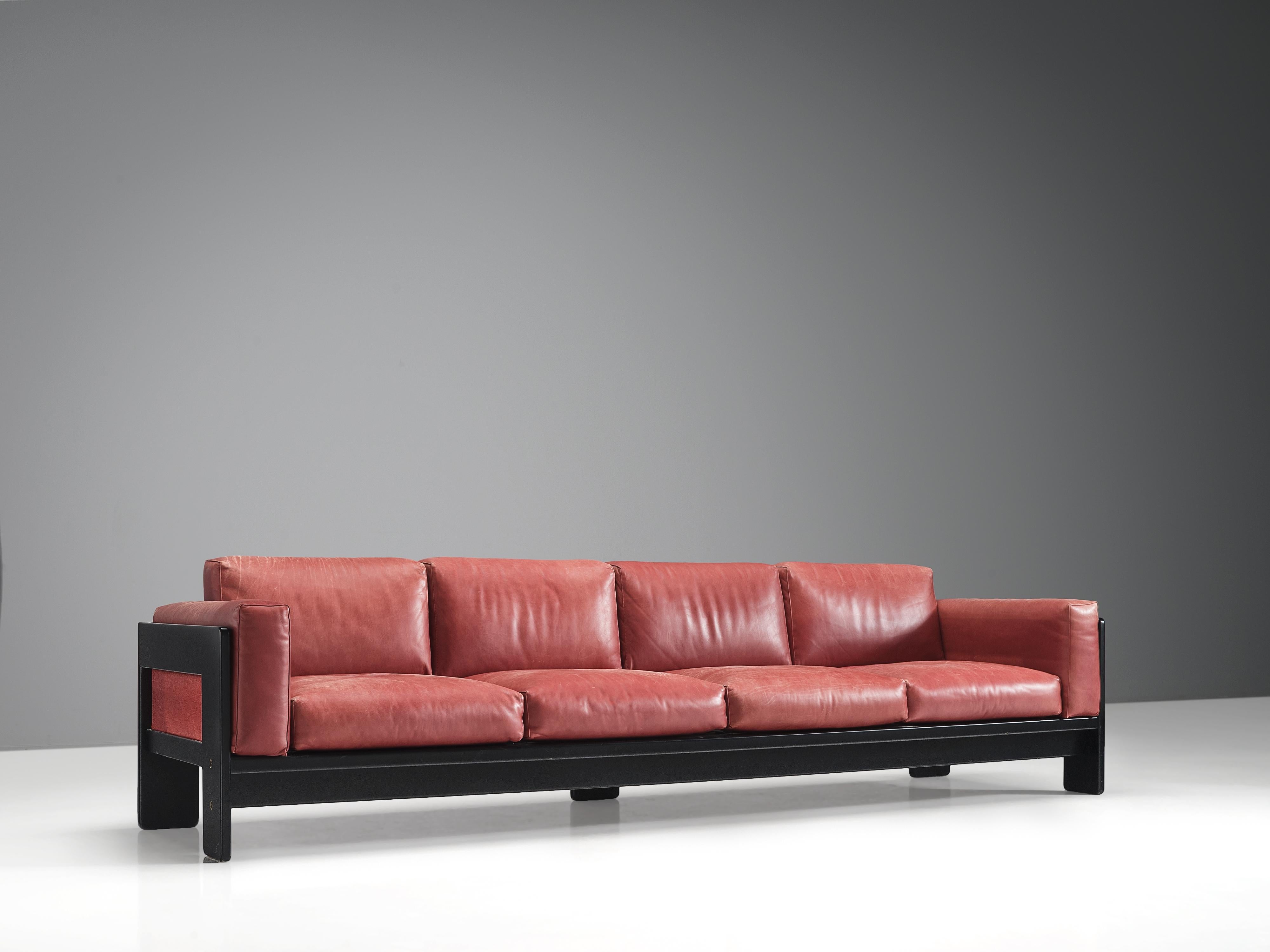 Italian Afra & Tobia Scarpa for Knoll 'Bastiano' Four-Seat Sofa in Red Leather