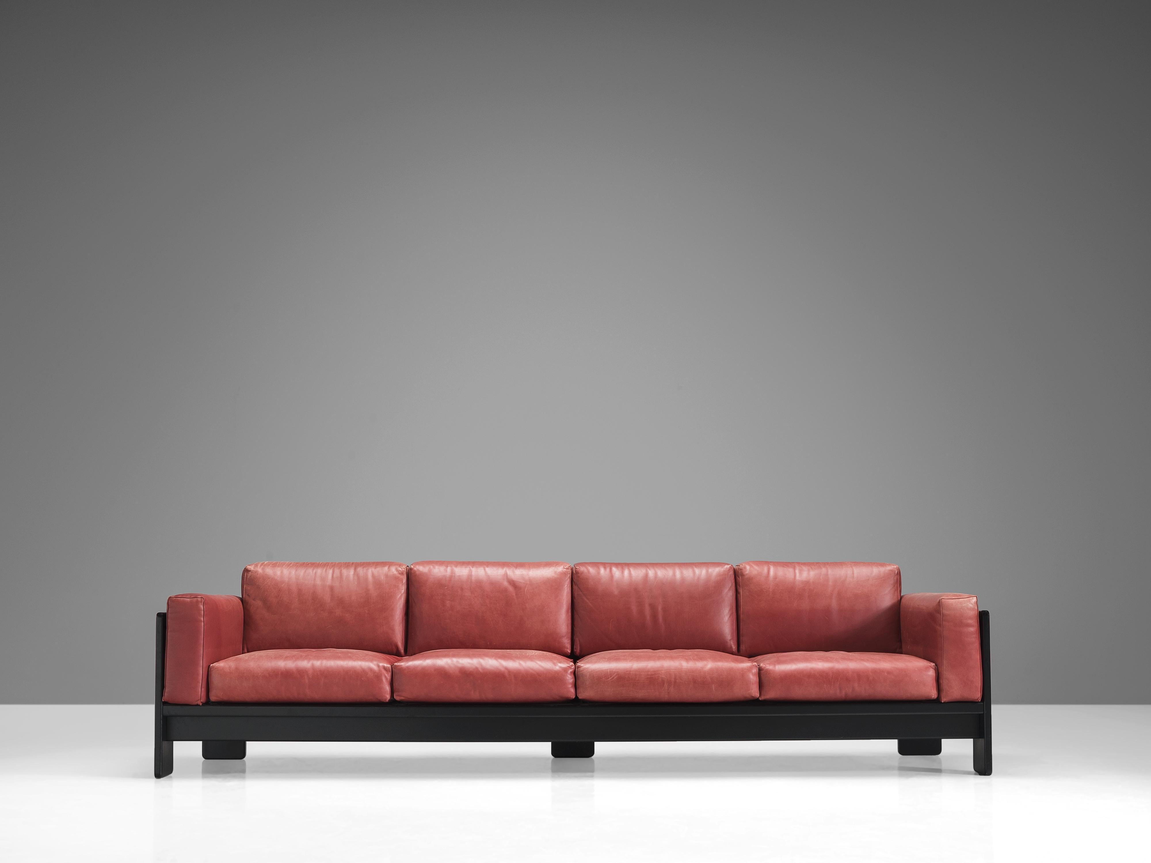 Mid-20th Century Afra & Tobia Scarpa for Knoll 'Bastiano' Four-Seat Sofa in Red Leather