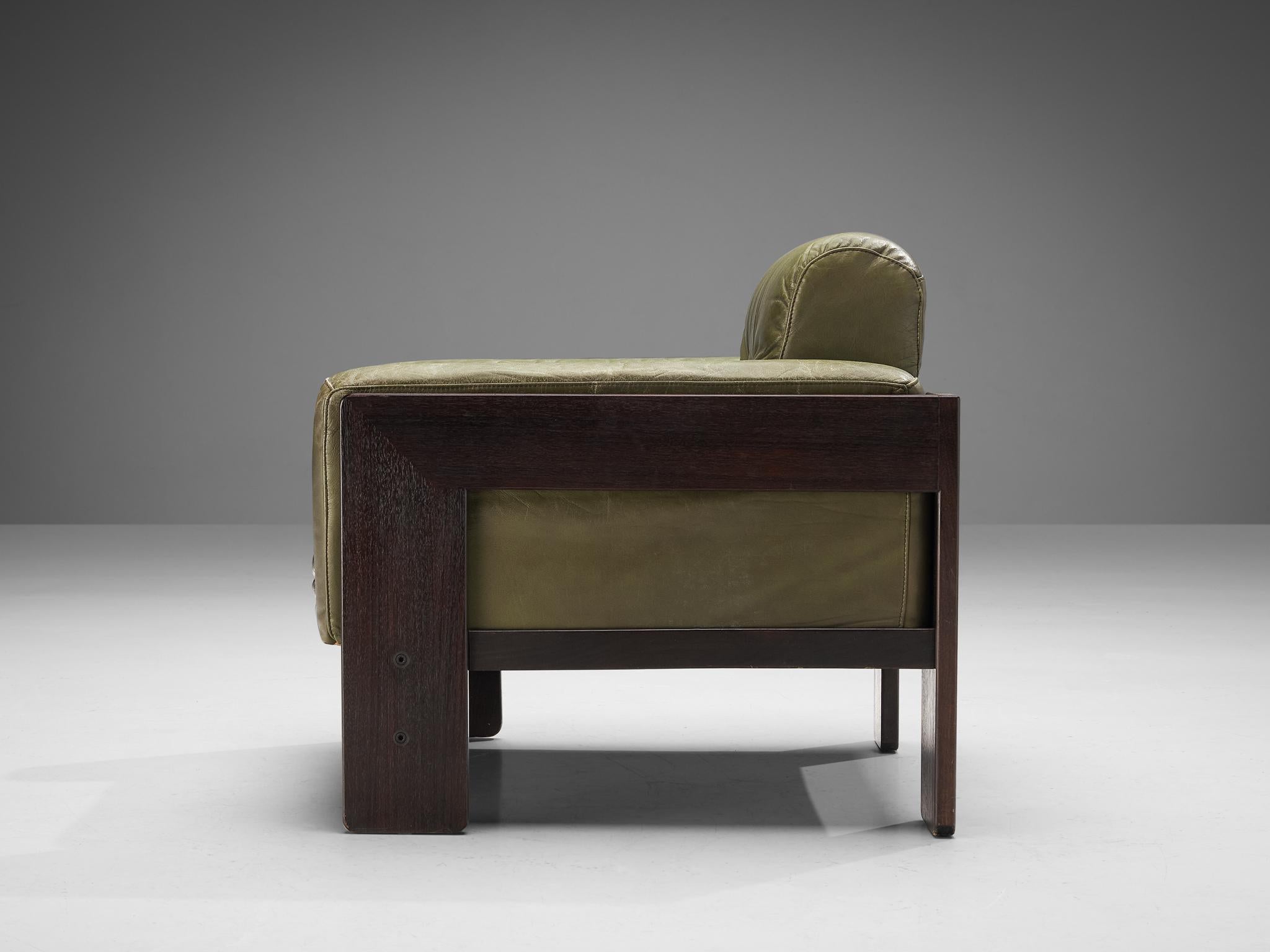 Mid-Century Modern Afra & Tobia Scarpa for Knoll 'Bastiano' Lounge Chair in Olive Green Leather