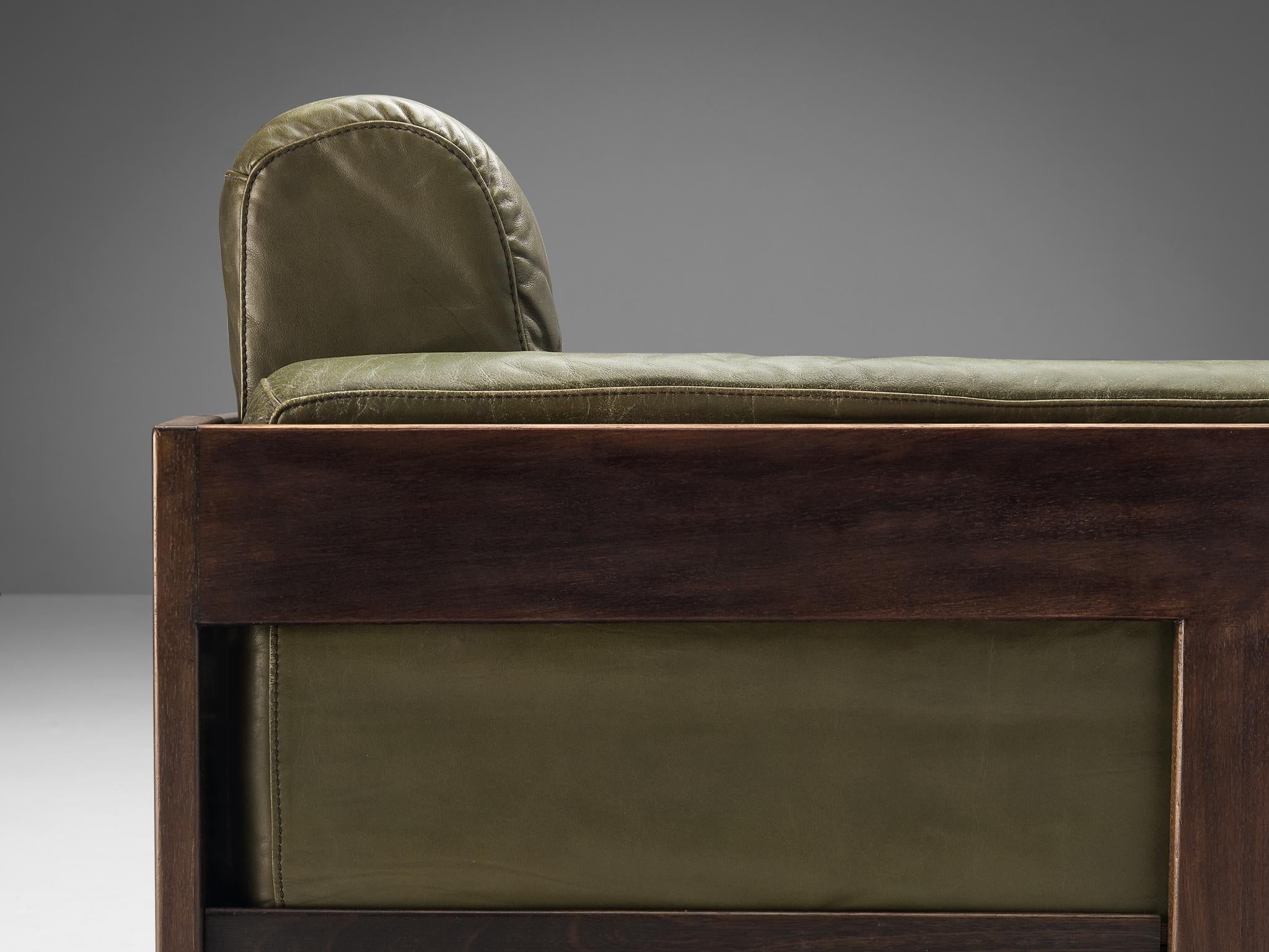 Mid-20th Century Afra & Tobia Scarpa for Knoll 'Bastiano' Lounge Chair in Olive Green Leather
