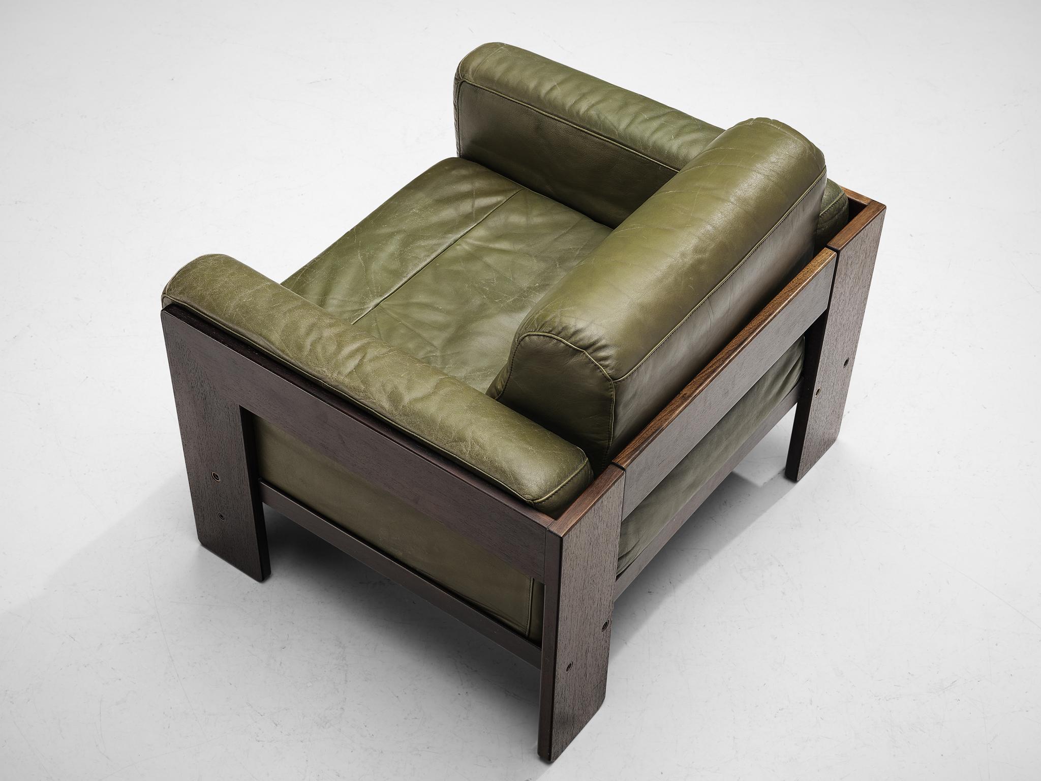 Afra & Tobia Scarpa for Knoll 'Bastiano' Lounge Chair in Olive Green Leather 1