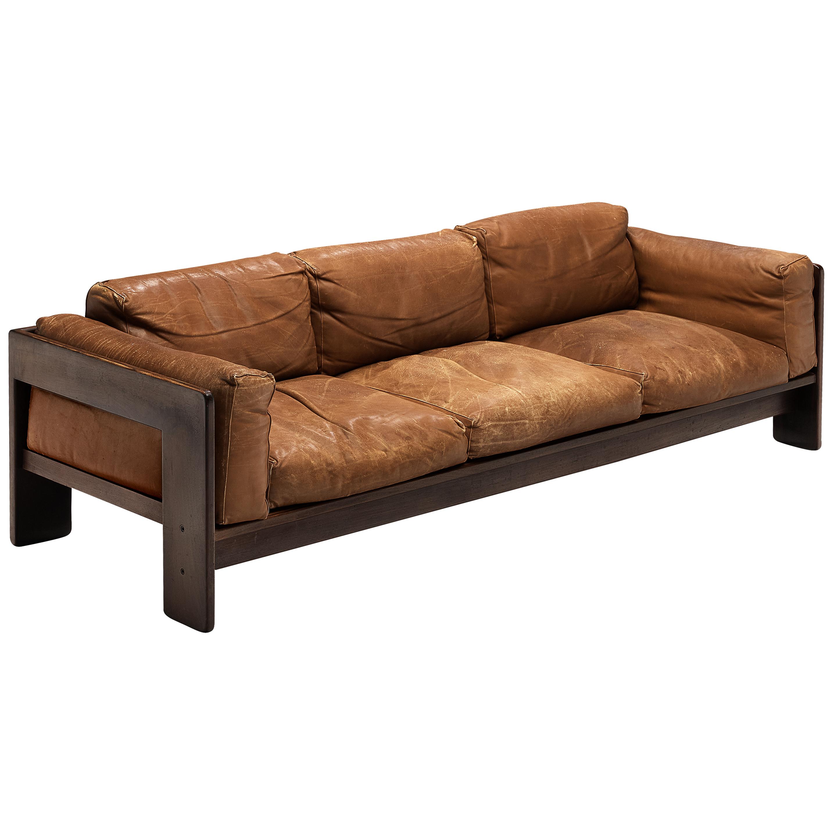 Afra and Tobia Scarpa for Knoll 'Bastiano' Sofa in Patinated Brown Leather  For Sale at 1stDibs