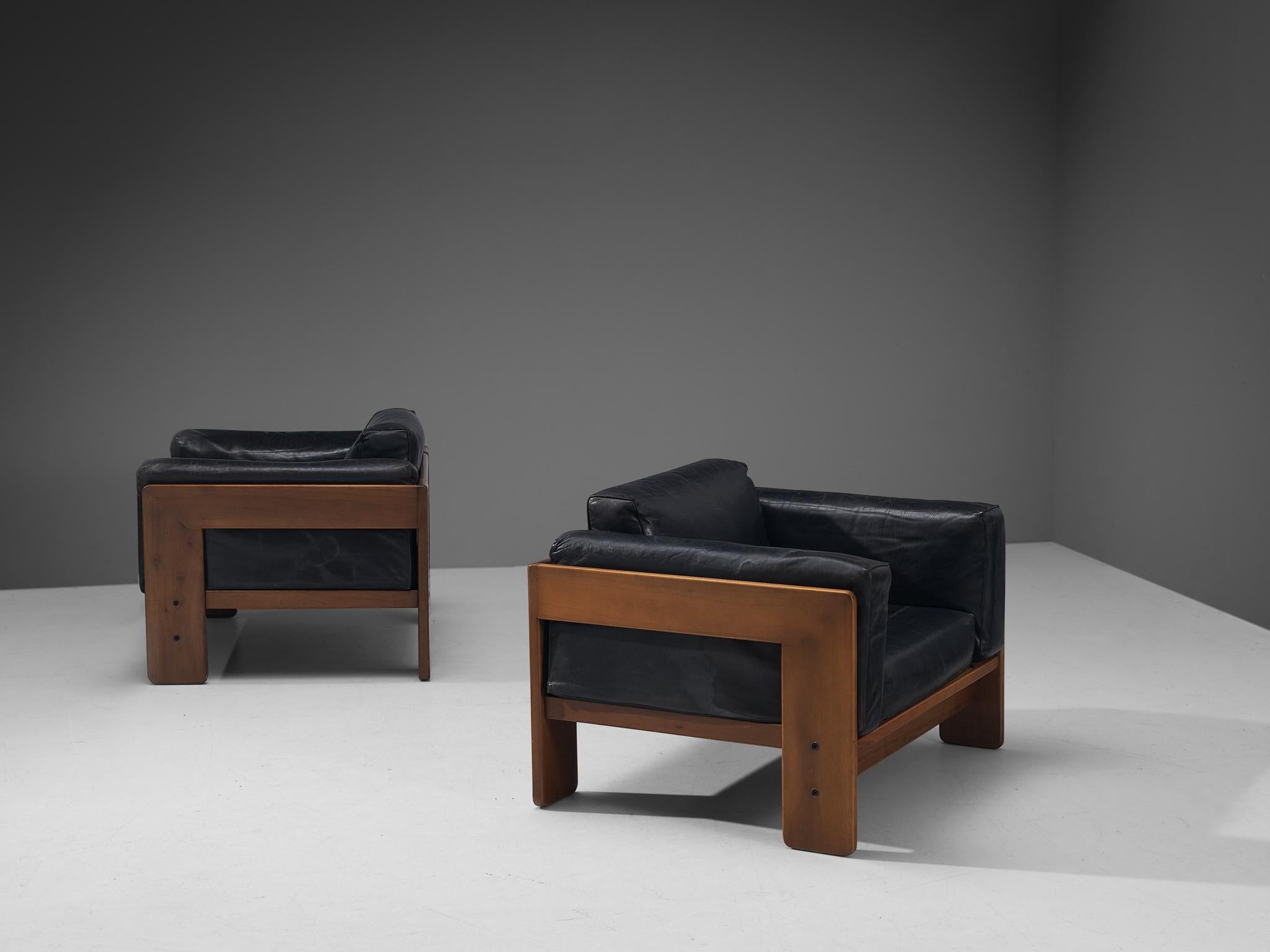 Italian Afra & Tobia Scarpa for Knoll Pair of 'Bastiano' Lounge Chairs in Leather