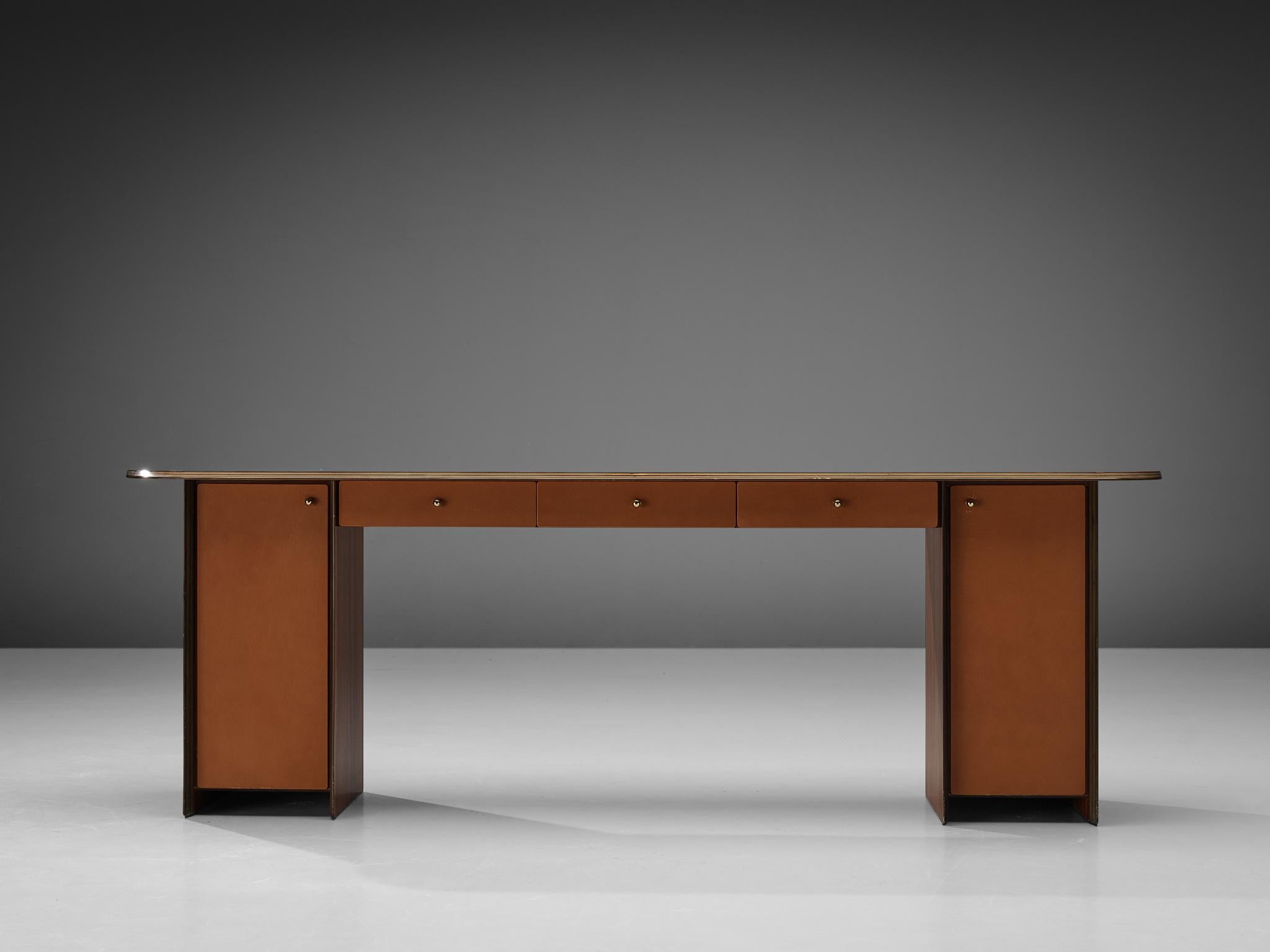 Brass Afra & Tobia Scarpa for Maxalto 'Artona' Console Cabinet in Walnut and Leather