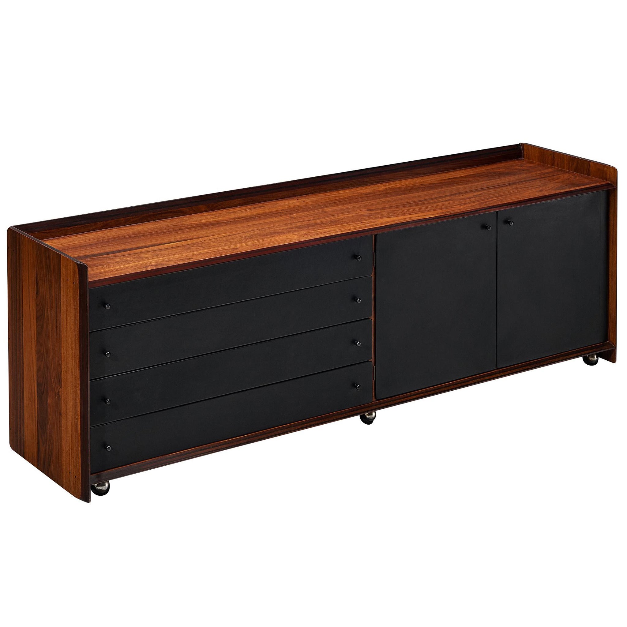 Afra & Tobia Scarpa for Maxalto 'Artona' Chest of Drawers Black Leather Walnut For Sale