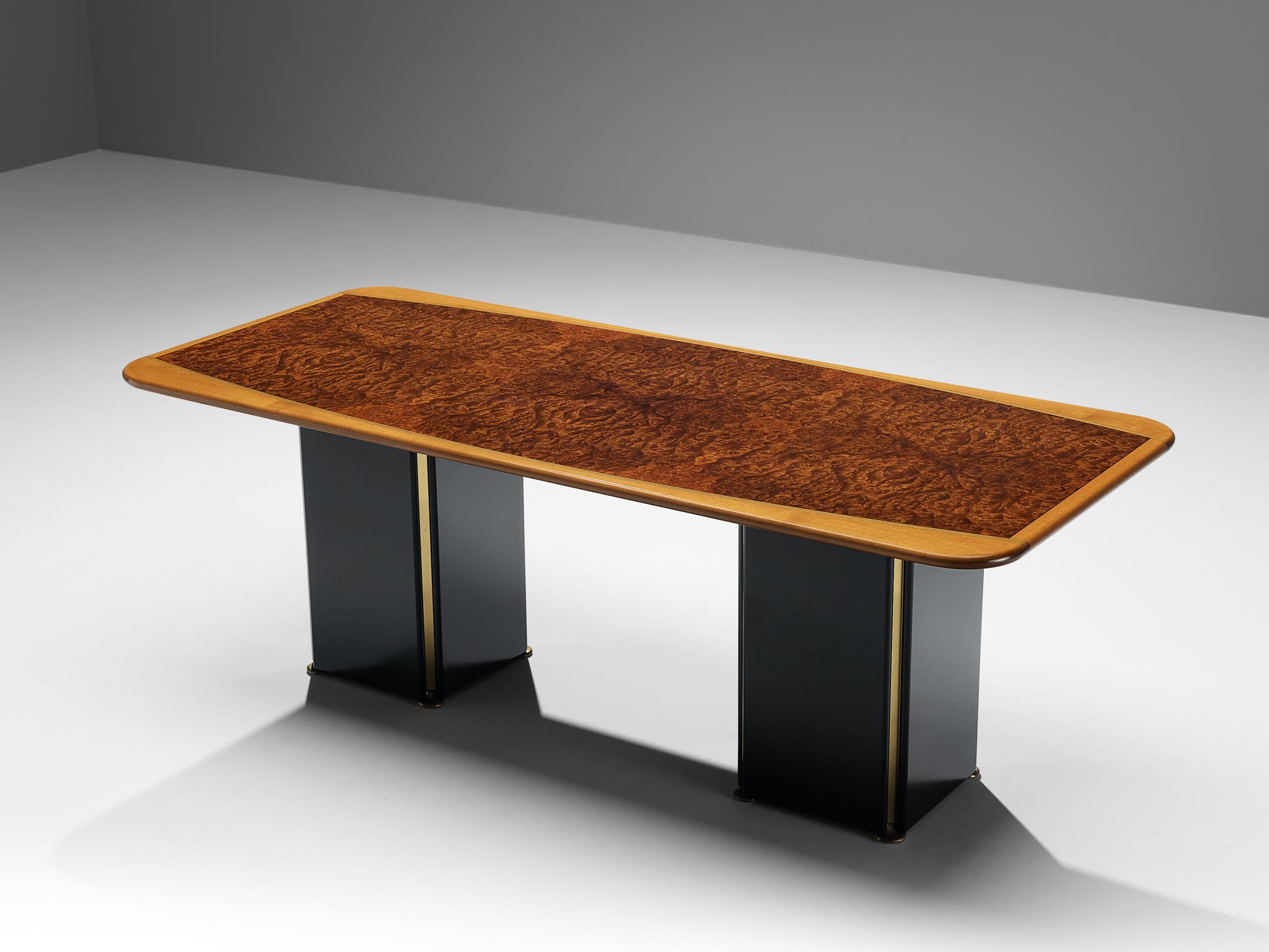 Afra & Tobia Scarpa for Maxalto, 'Artona' dining table, walnut, walnut burl, lacquered wood, brass, ebony, Italy, 1975/1979 

This table was designed by Afra & Tobia Scarpa within the ‘Artona’ line for Maxalto. This particular model is rare. The