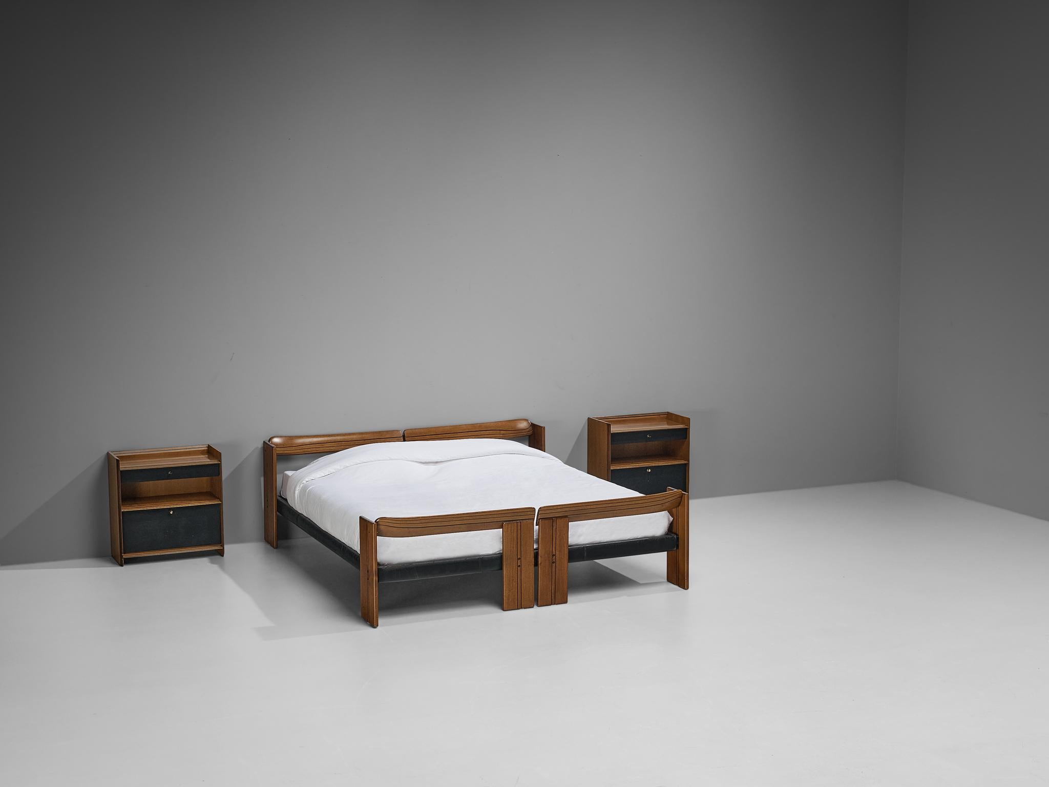 Italian Afra & Tobia Scarpa for Maxalto Double Bed with Nightstands in Walnut 