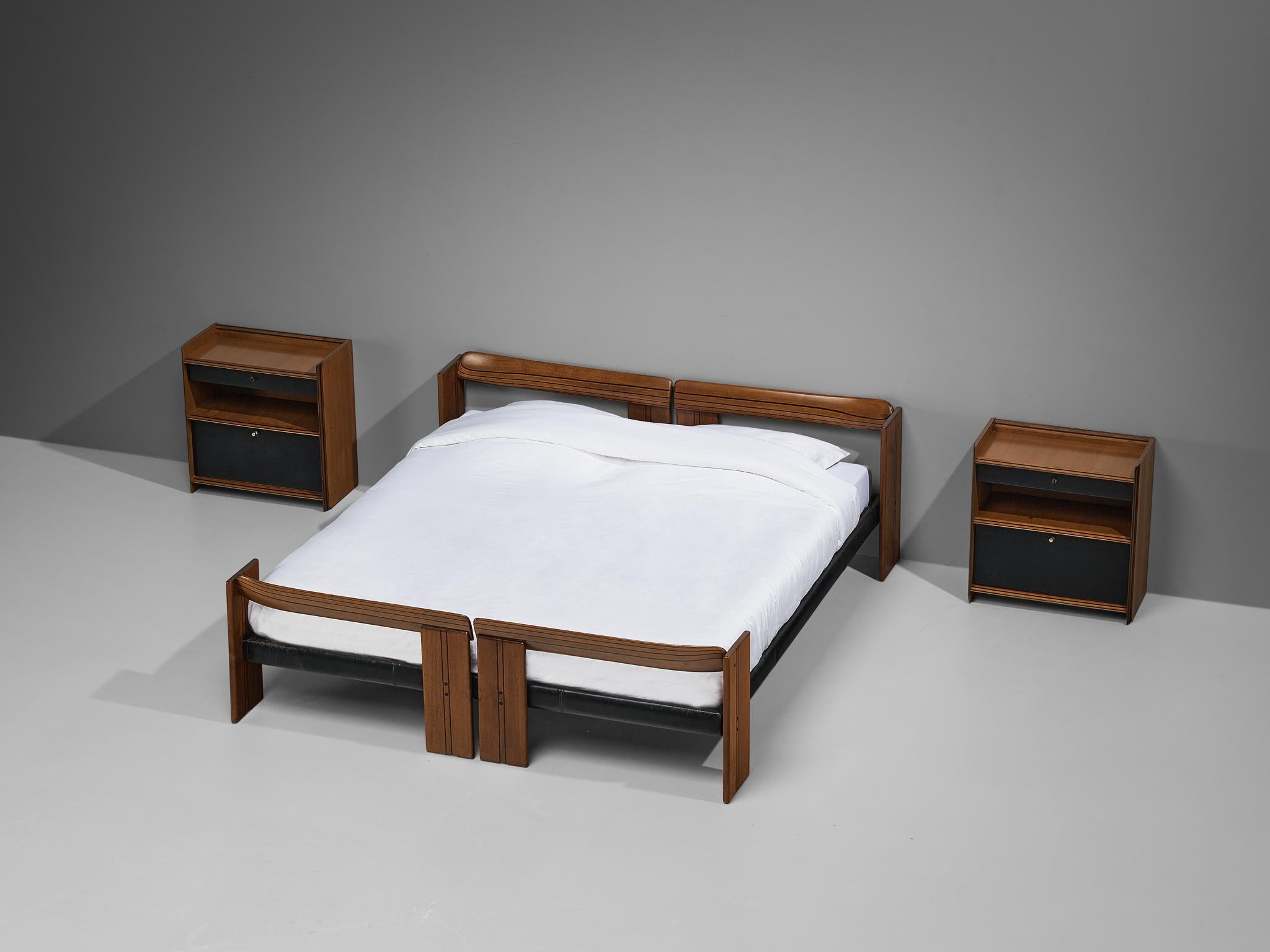 Late 20th Century Afra & Tobia Scarpa for Maxalto Double Bed with Nightstands in Walnut 