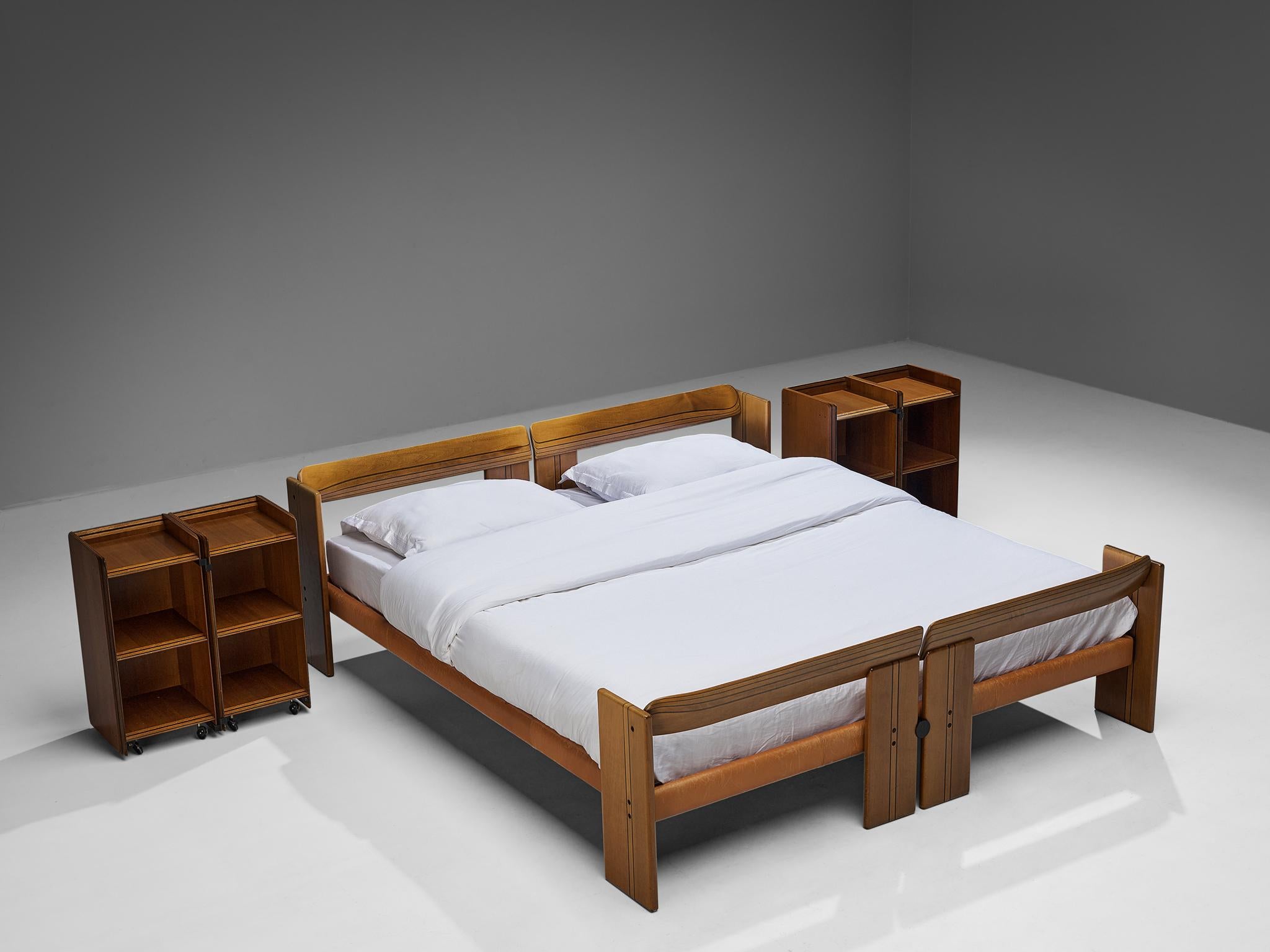 Afra & Tobia Scarpa for Maxalto Double Bed with Pair of Nightstands in Walnut 4