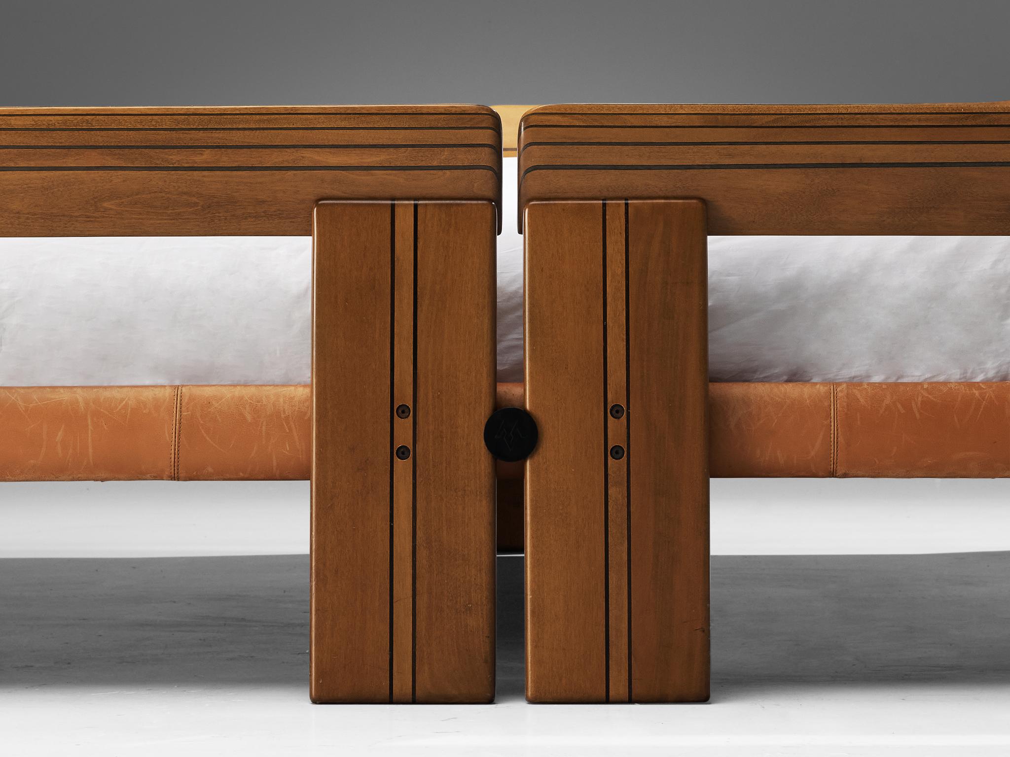 Afra & Tobia Scarpa for Maxalto Double Bed with Pair of Nightstands in Walnut 5