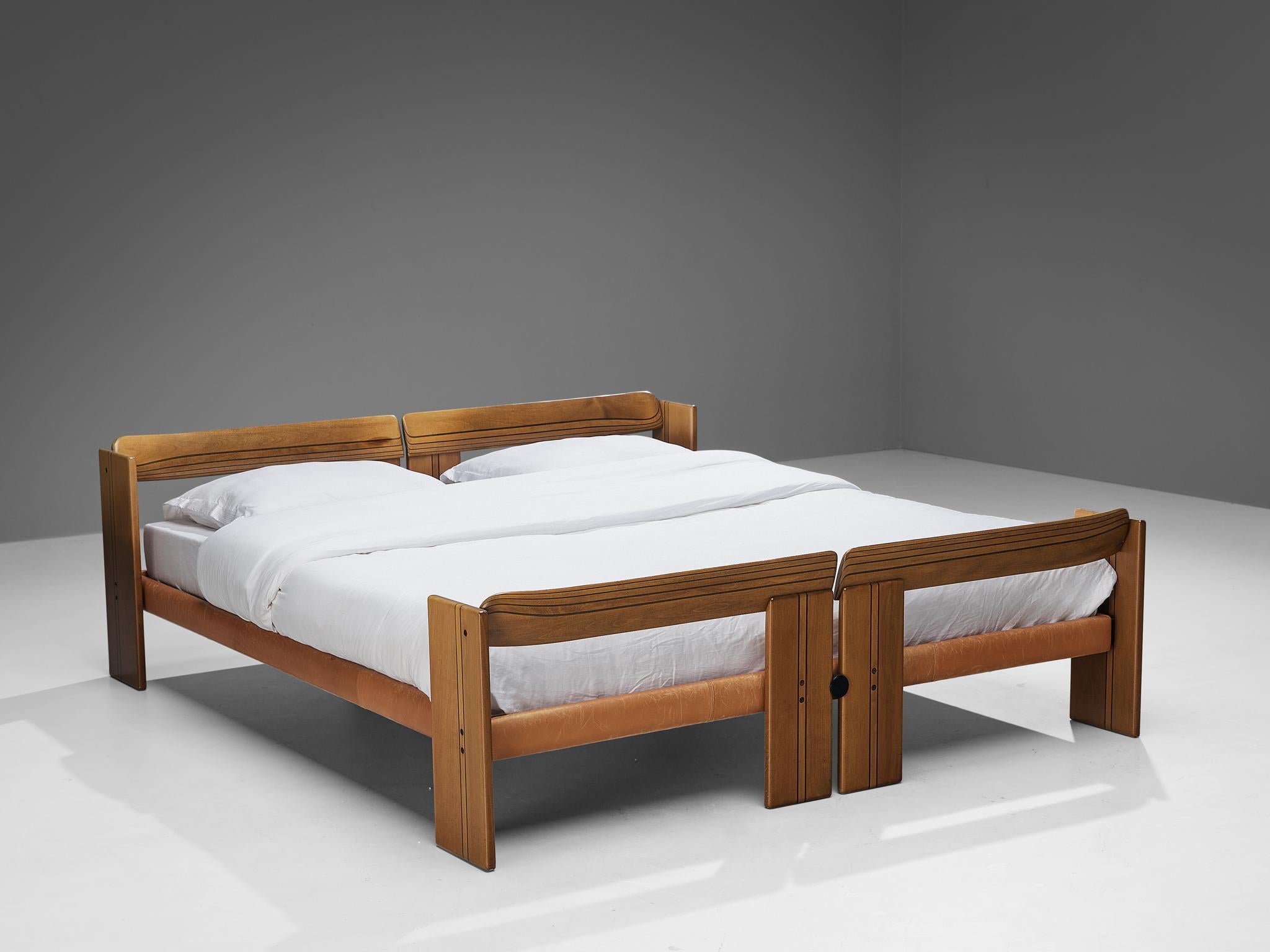 Afra & Tobia Scarpa for Maxalto Double Bed with Pair of Nightstands in Walnut 6