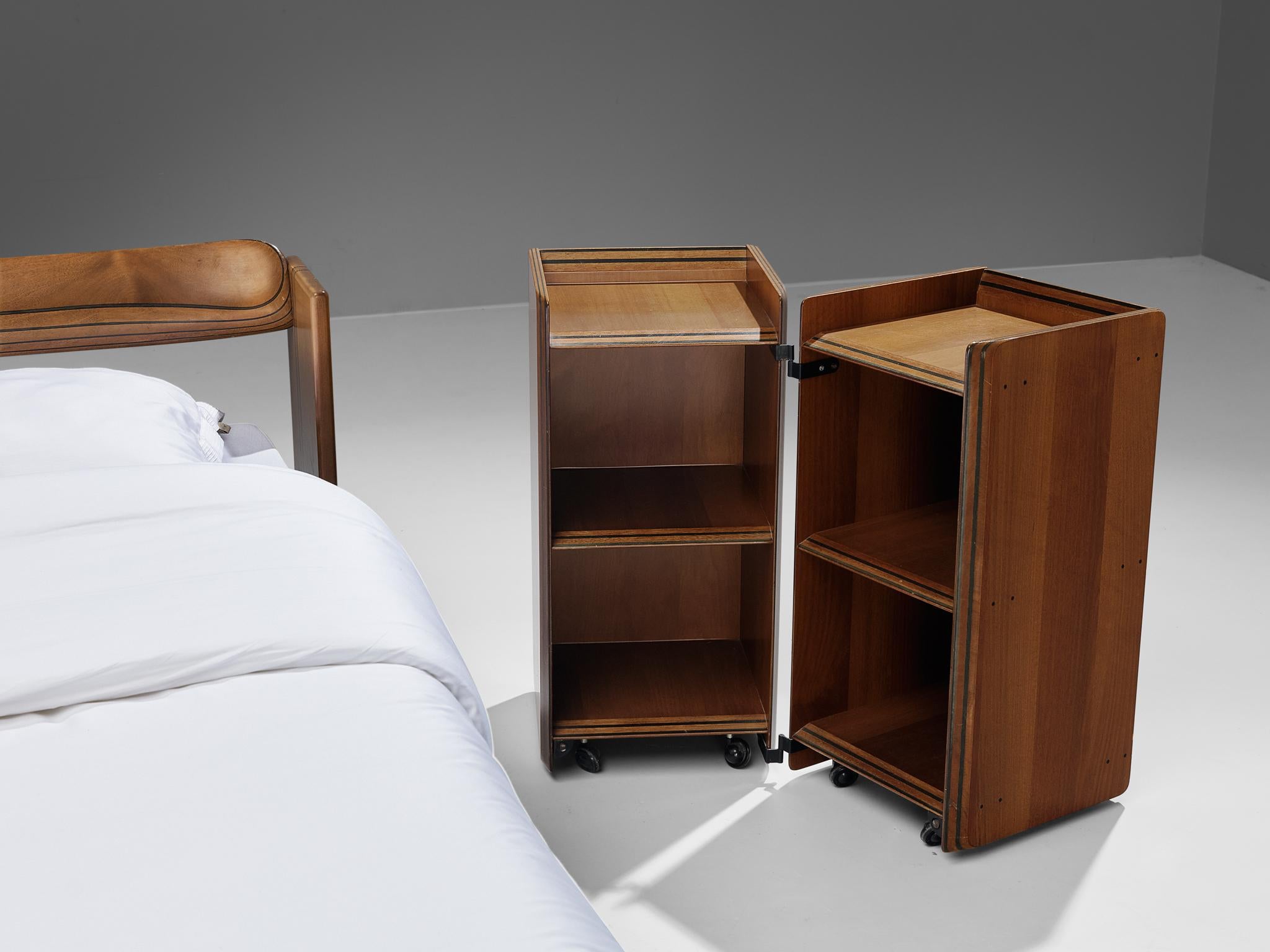 Mid-Century Modern Afra & Tobia Scarpa for Maxalto Double Bed with Pair of Nightstands in Walnut