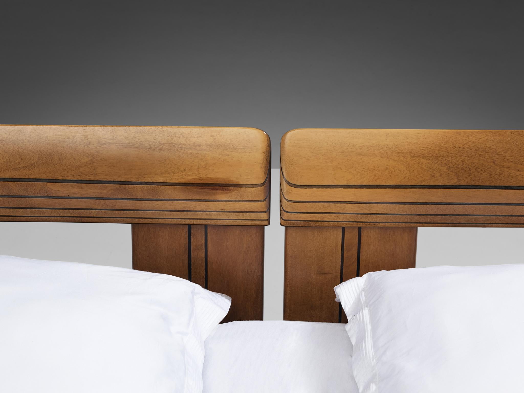 Italian Afra & Tobia Scarpa for Maxalto Double Bed with Pair of Nightstands in Walnut