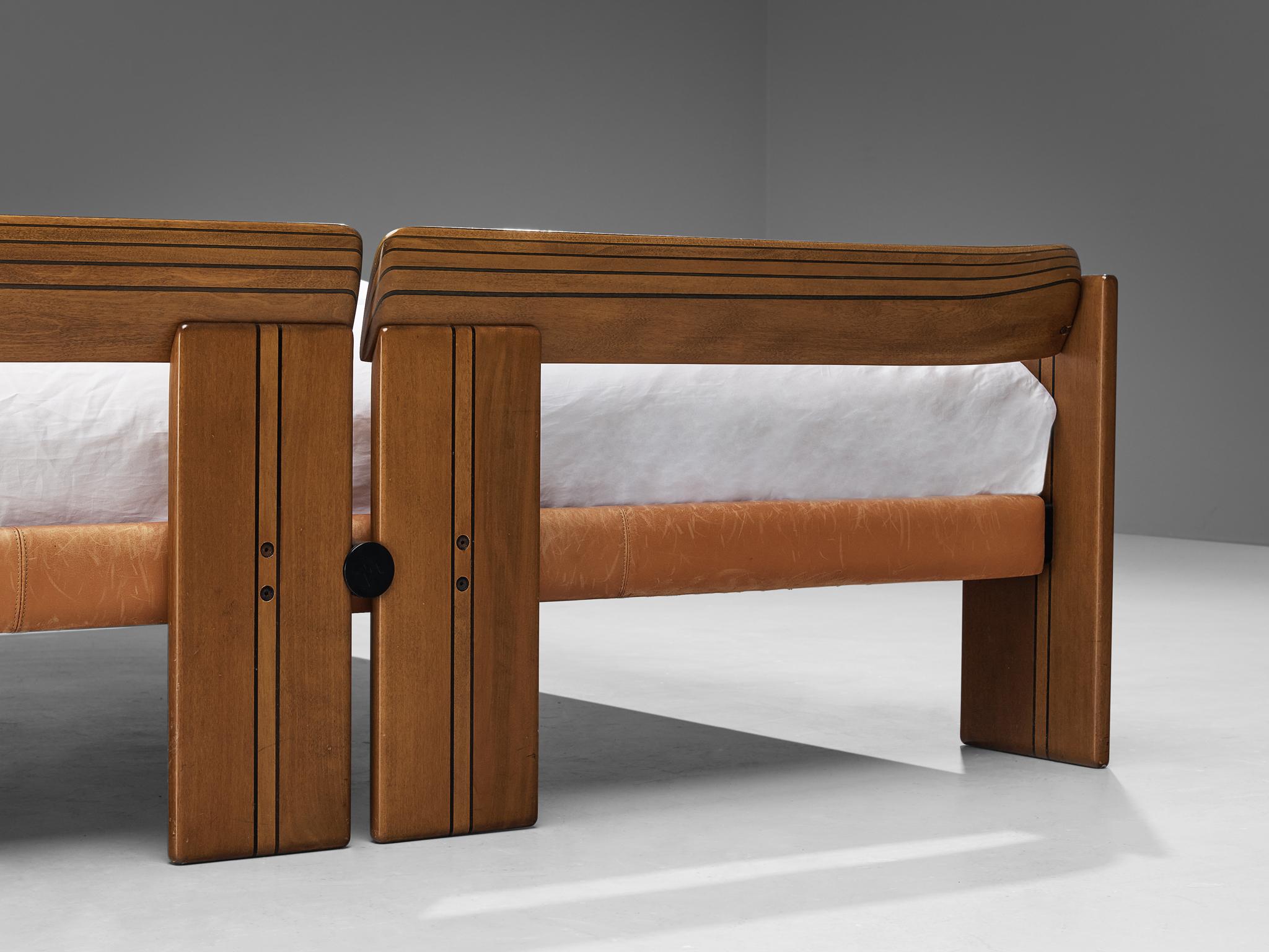 Afra & Tobia Scarpa for Maxalto Double Bed with Pair of Nightstands in Walnut 1