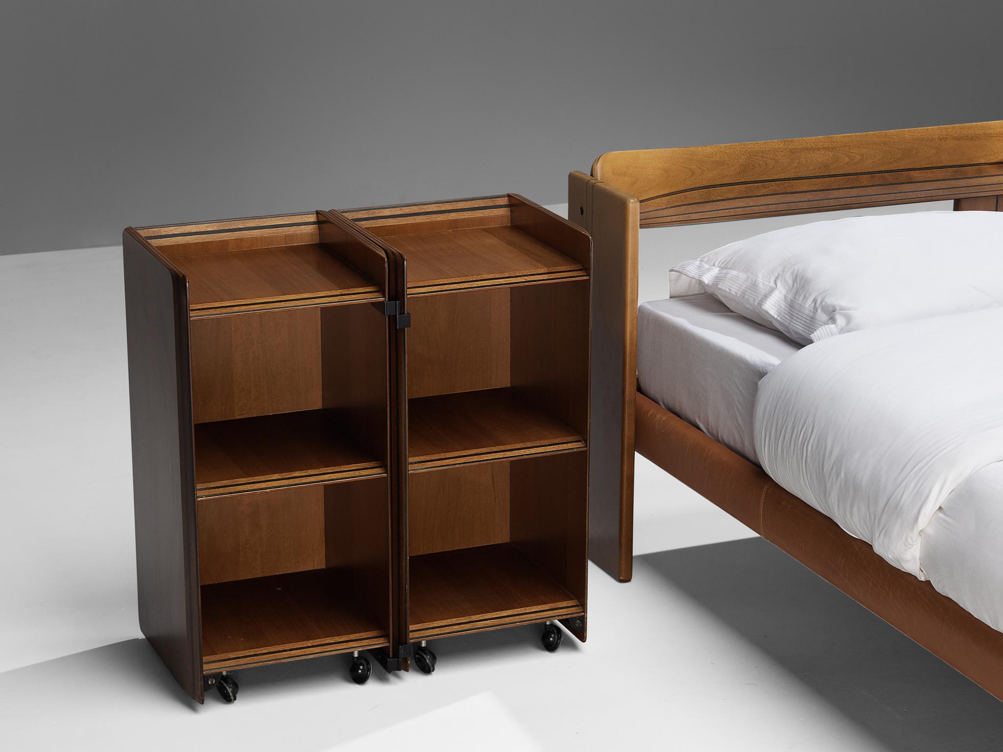 Afra & Tobia Scarpa for Maxalto Double Bed with Pair of Nightstands in Walnut 2